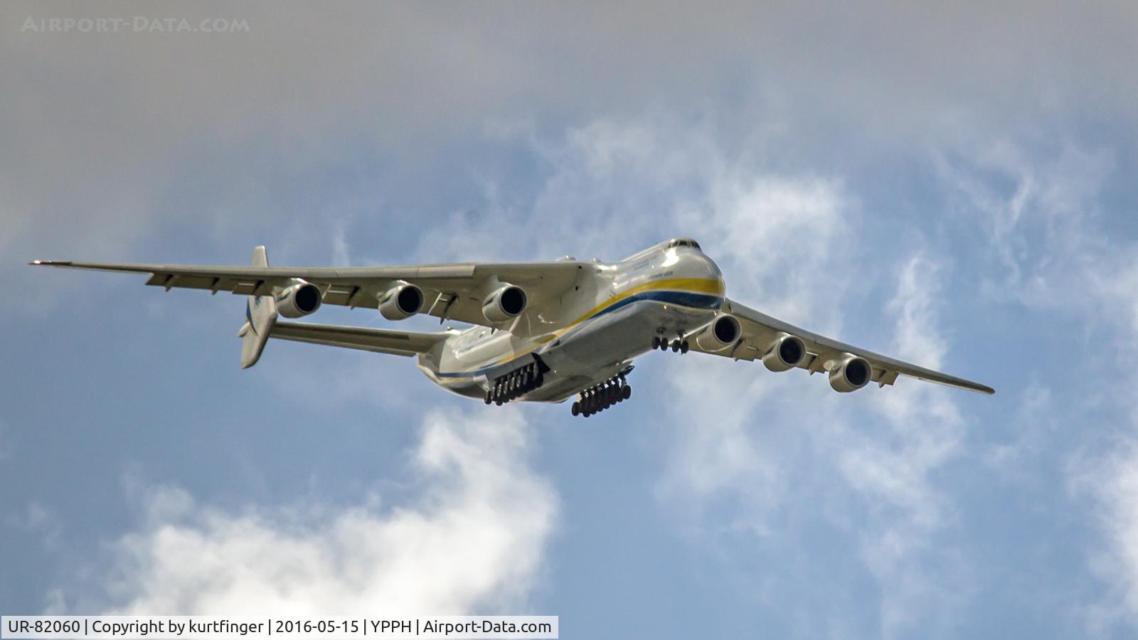 UR-82060, 1988 Antonov An-225 Mriya C/N 19530503763, An-225 UR-82060. Drew a huge crowd all around Perth International Airport. The photo was taken at West Swan Road, Caversham approximate 10 minutes from the threshold of runway 21, Perth airport.