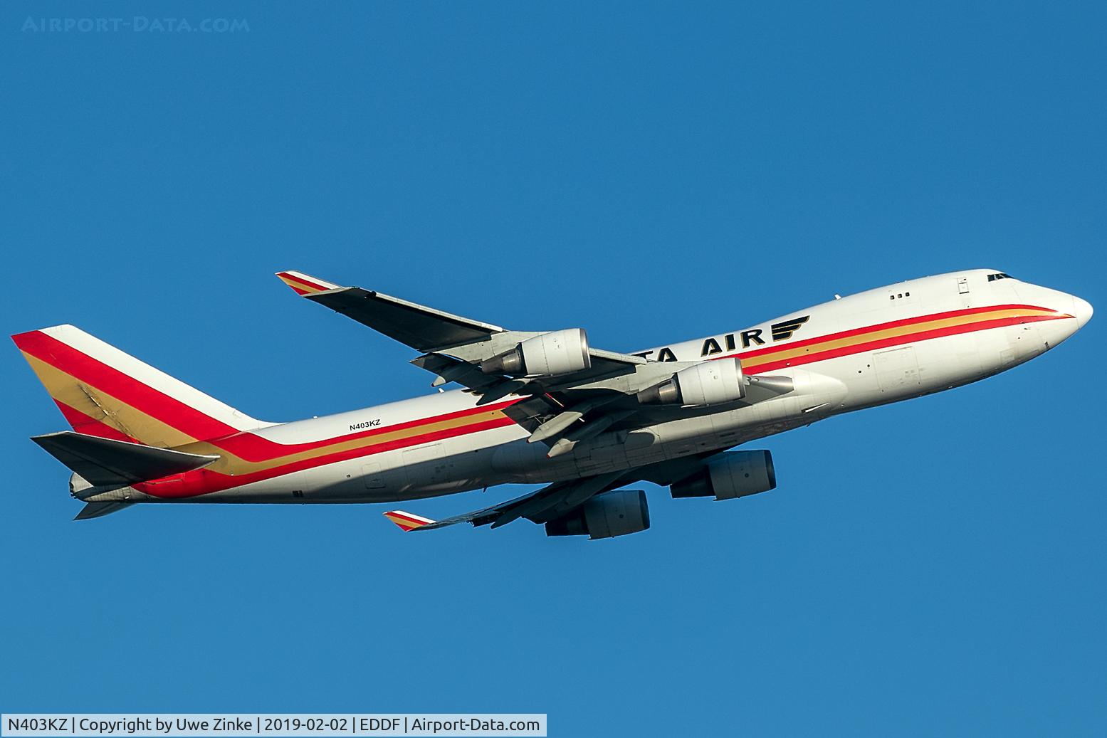 N403KZ, 2006 Boeing 747-481F C/N 34018, rare blue sky in Frankfurt