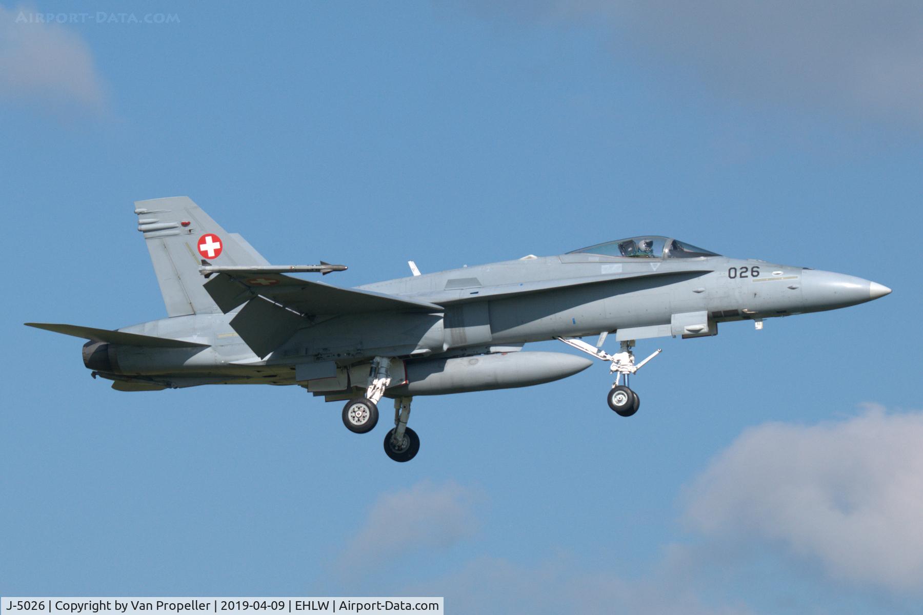 J-5026, 1999 McDonnell Douglas F/A-18C Hornet C/N 1375/SFC026, Swiss Air Force McDonnell Douglas F-18C landing at Leeuwarden air base, the Netherlands, Frisian Flag 2019
