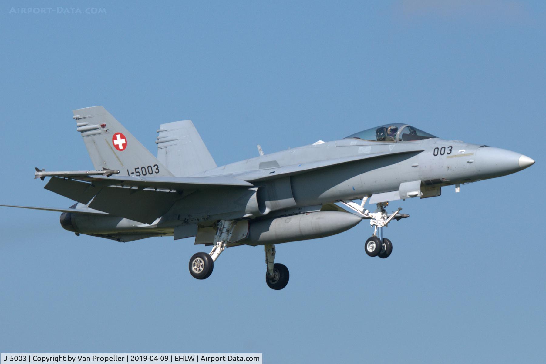 J-5003, 1997 McDonnell Douglas F/A-18C Hornet C/N 1319, Swiss Air Force McDonnell Douglas F-18C landing at Leeuwarden air base, the Netherlands, Frisian Flag 2019