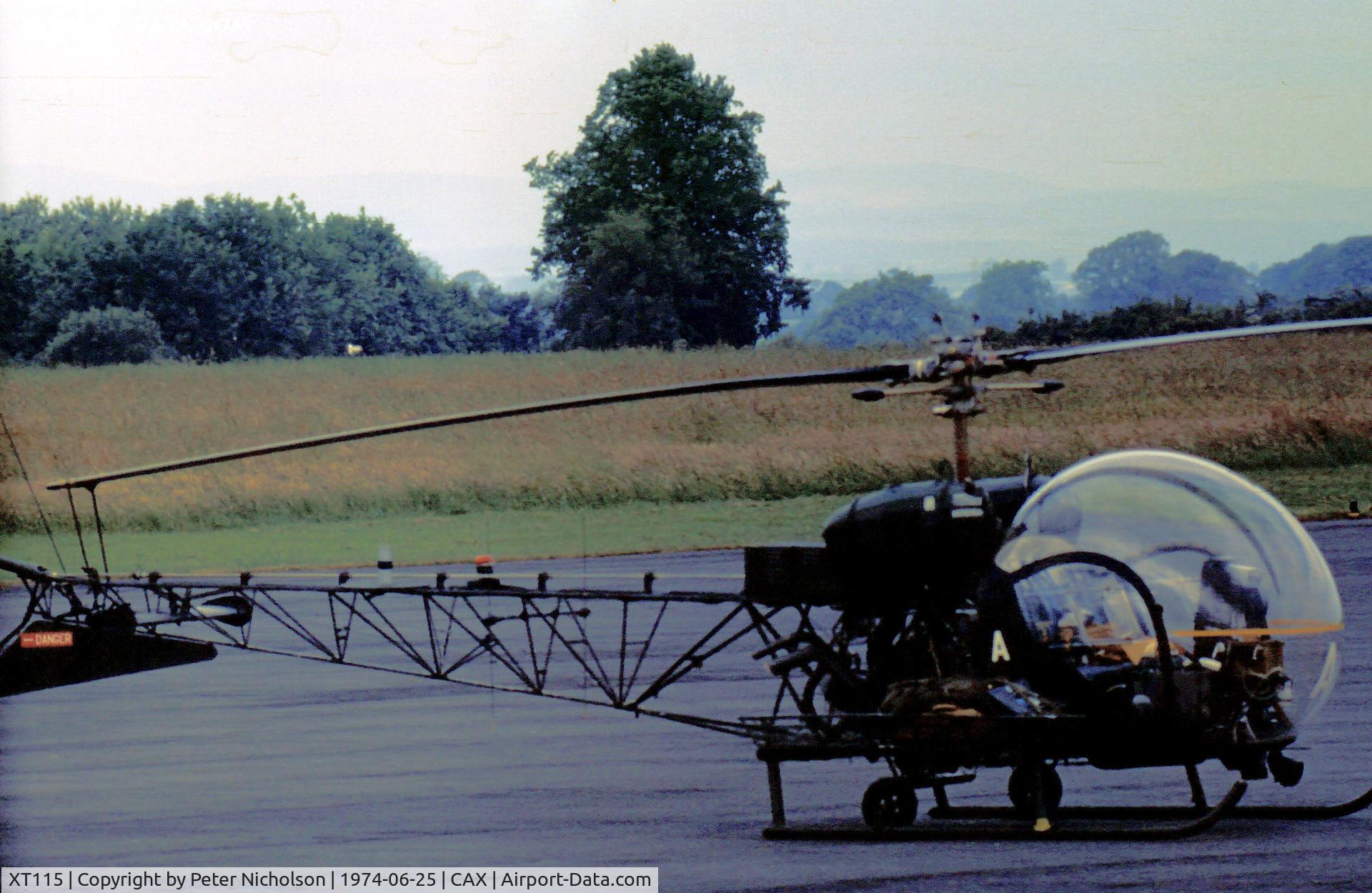 XT115, Westland Sioux AH.1 C/N 1573, Westland Sioux AH.1 with 3 Commando Brigade Air Squadron seen at Carlisle in the Summer of 1974.