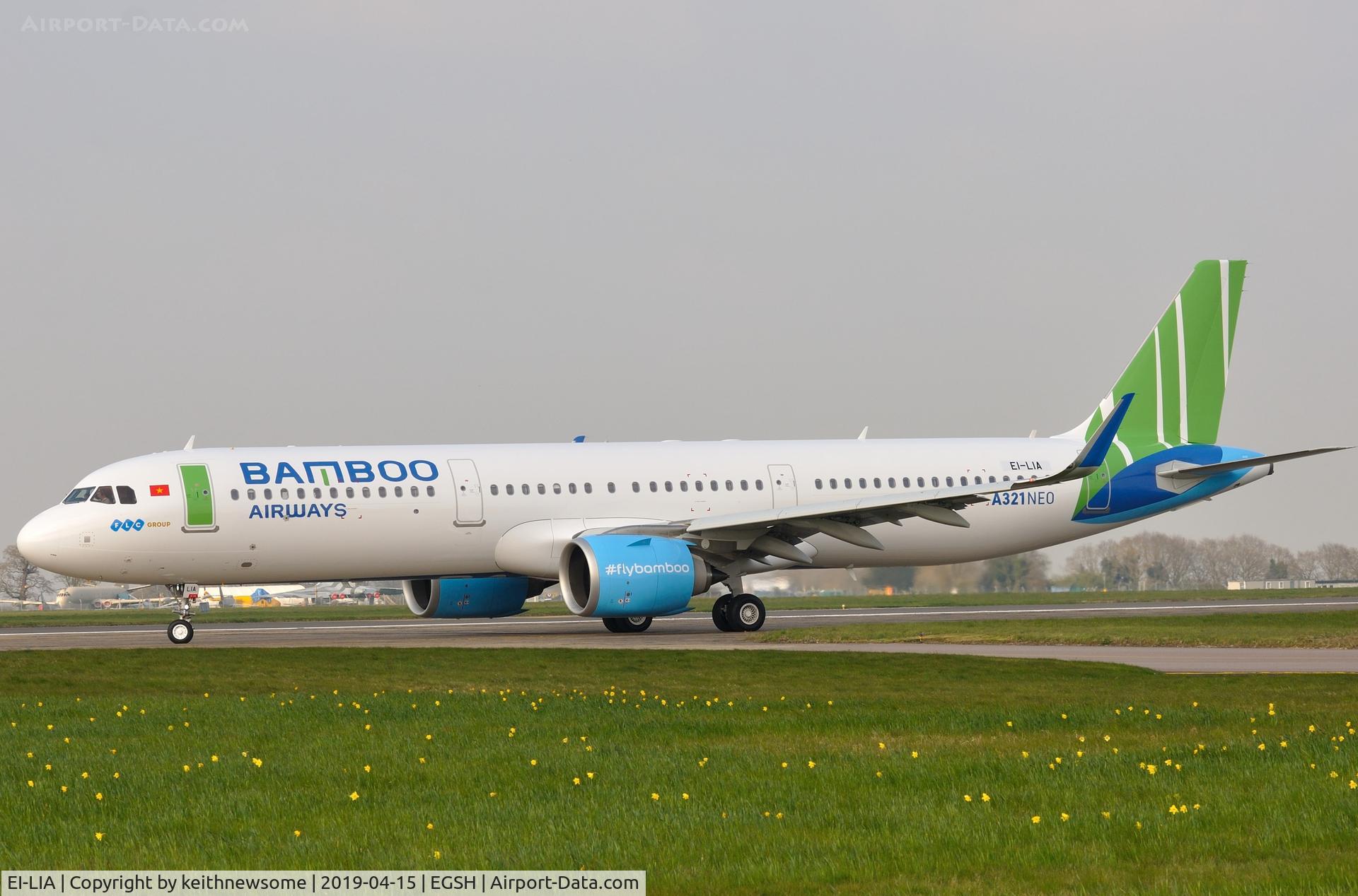 EI-LIA, 2018 Airbus A321-251N C/N 8260, Bamboo Airways leaving Norwich for Newquay.