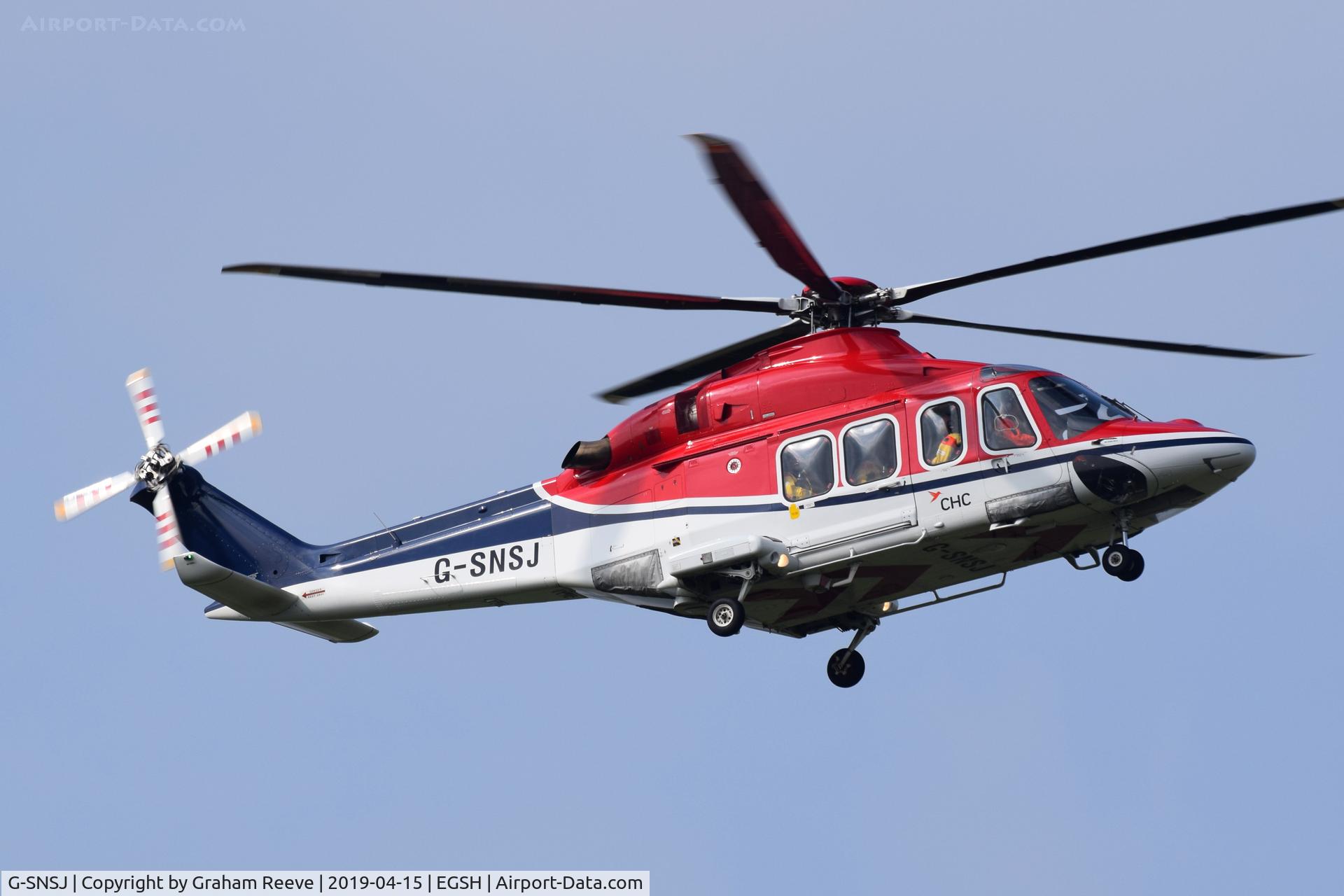 G-SNSJ, 2012 AgustaWestland AW-139 C/N 41268, Landing at Norwich.