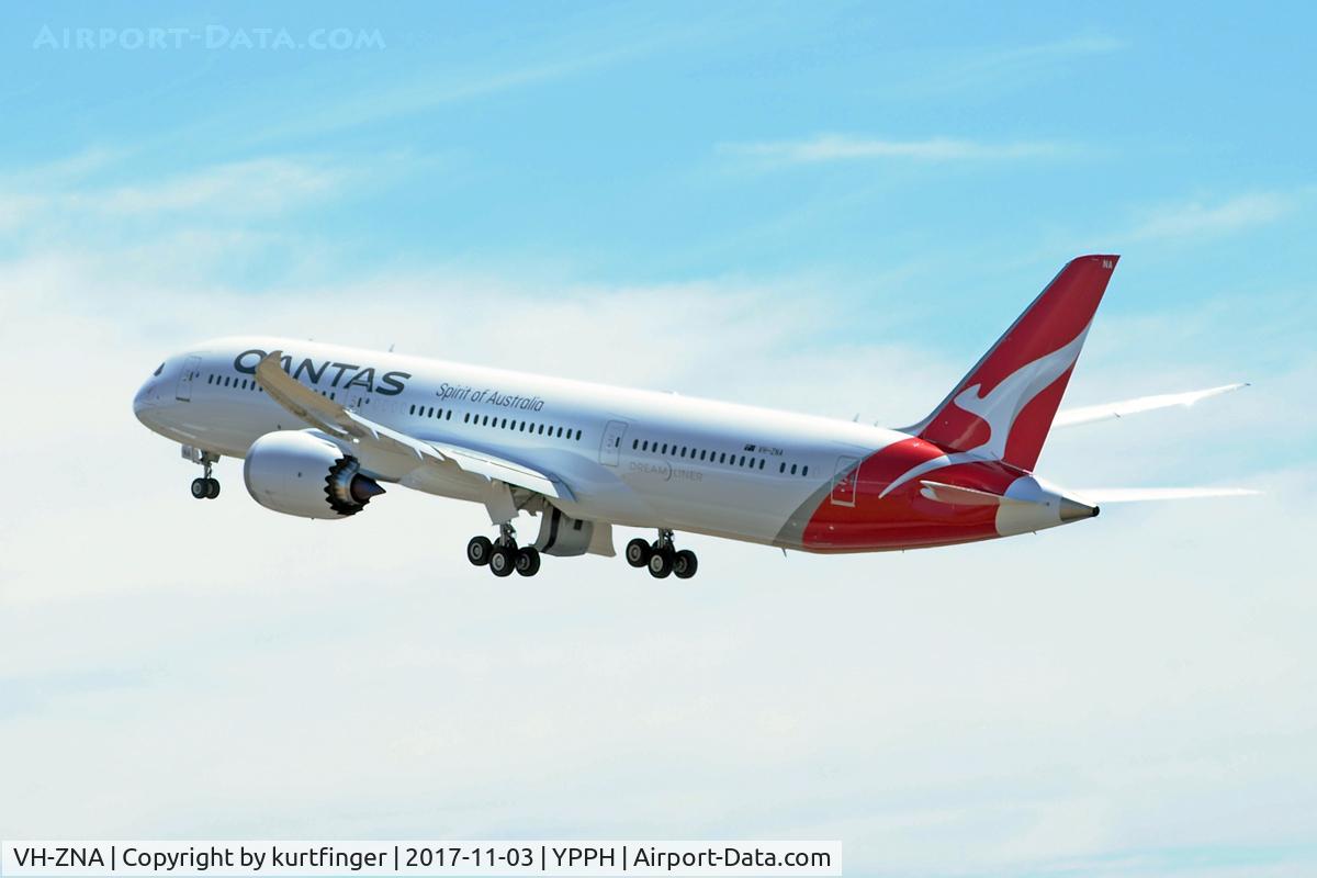 VH-ZNA, 2017 Boeing 787-9 Dreamliner C/N 39038, Boeing 787-9. Qantas VH-ZNA, departed runway 03, Perth Int'l. 031117