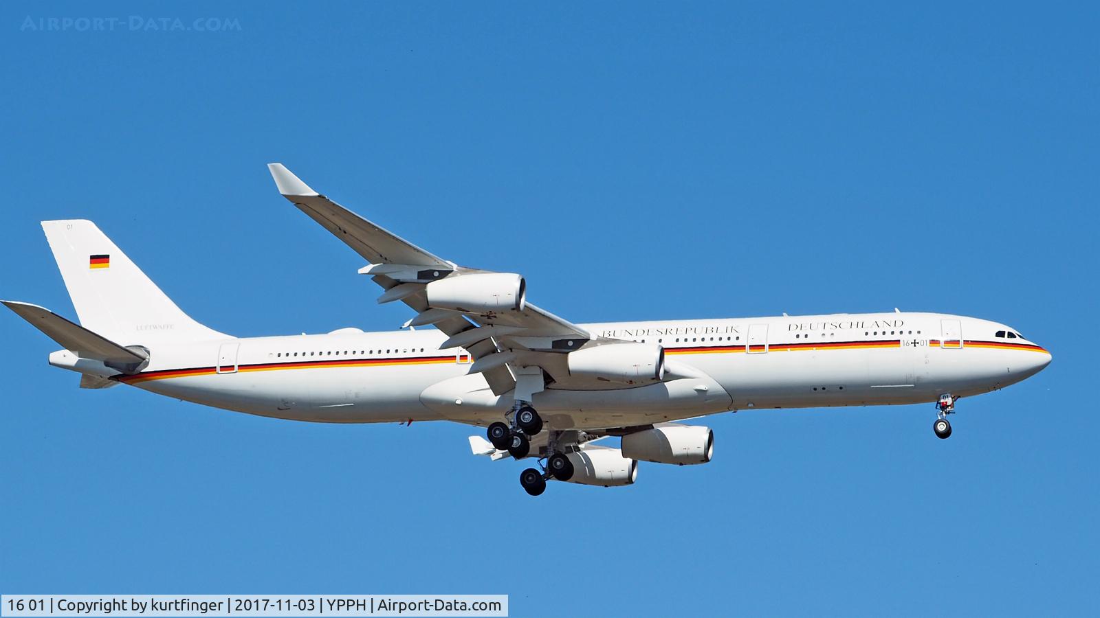 16 01, 1999 Airbus A340-313X C/N 274, Airbus A340. German Air Force code 16+01 final R21 Perth International 3/11/17.