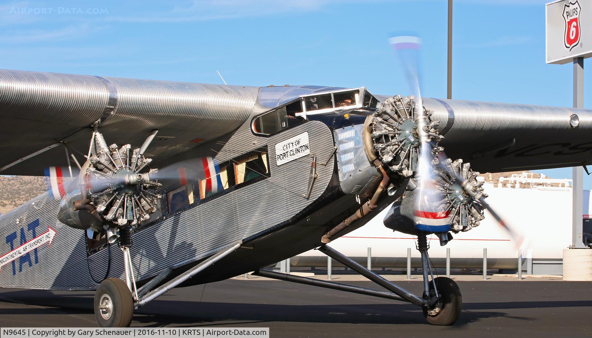 N9645, 1928 Ford 5-AT-B Tri-Motor C/N 8, Captured here taxiing to its parking position on  the Reno Stead Airport (KRTS) ramp.
