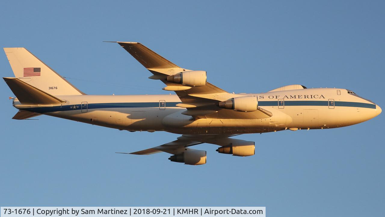 73-1676, 1973 Boeing E-4B C/N 20682, Chaos 11 during the Twilight show at the 2018 California Capital Airshow.