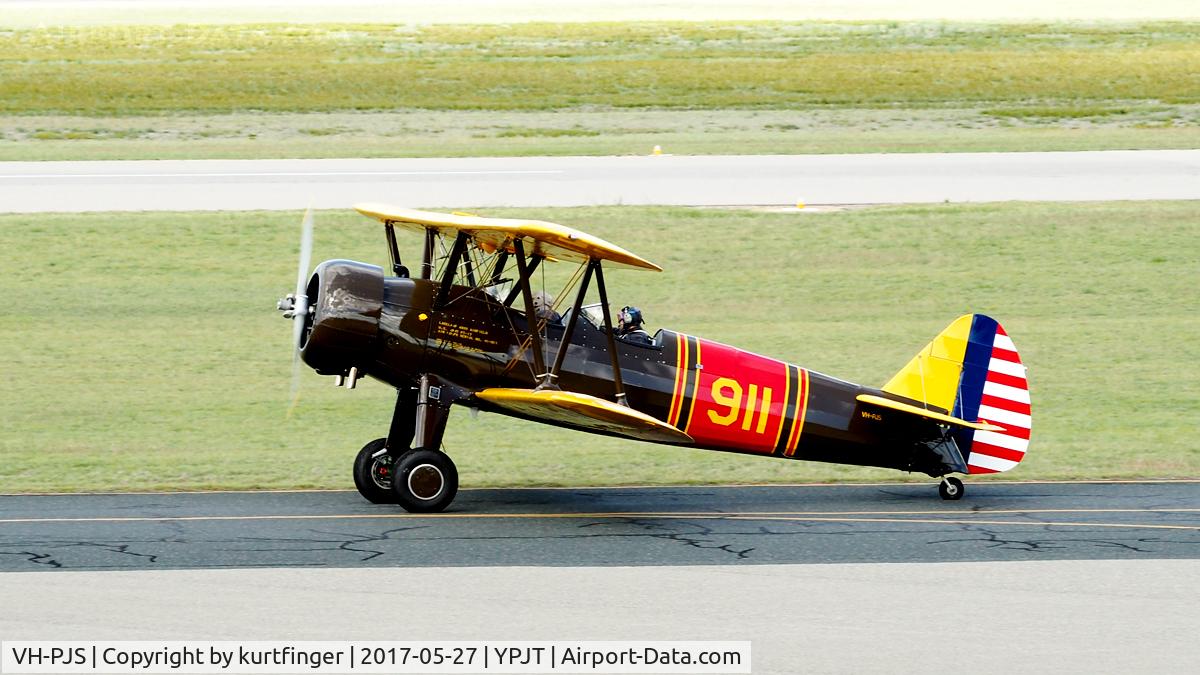 VH-PJS, 1943 Boeing A75L300 C/N 75-671, Boeing A75L300, serial number 75-671, VH-PJS. Jandakot 27/05/17.