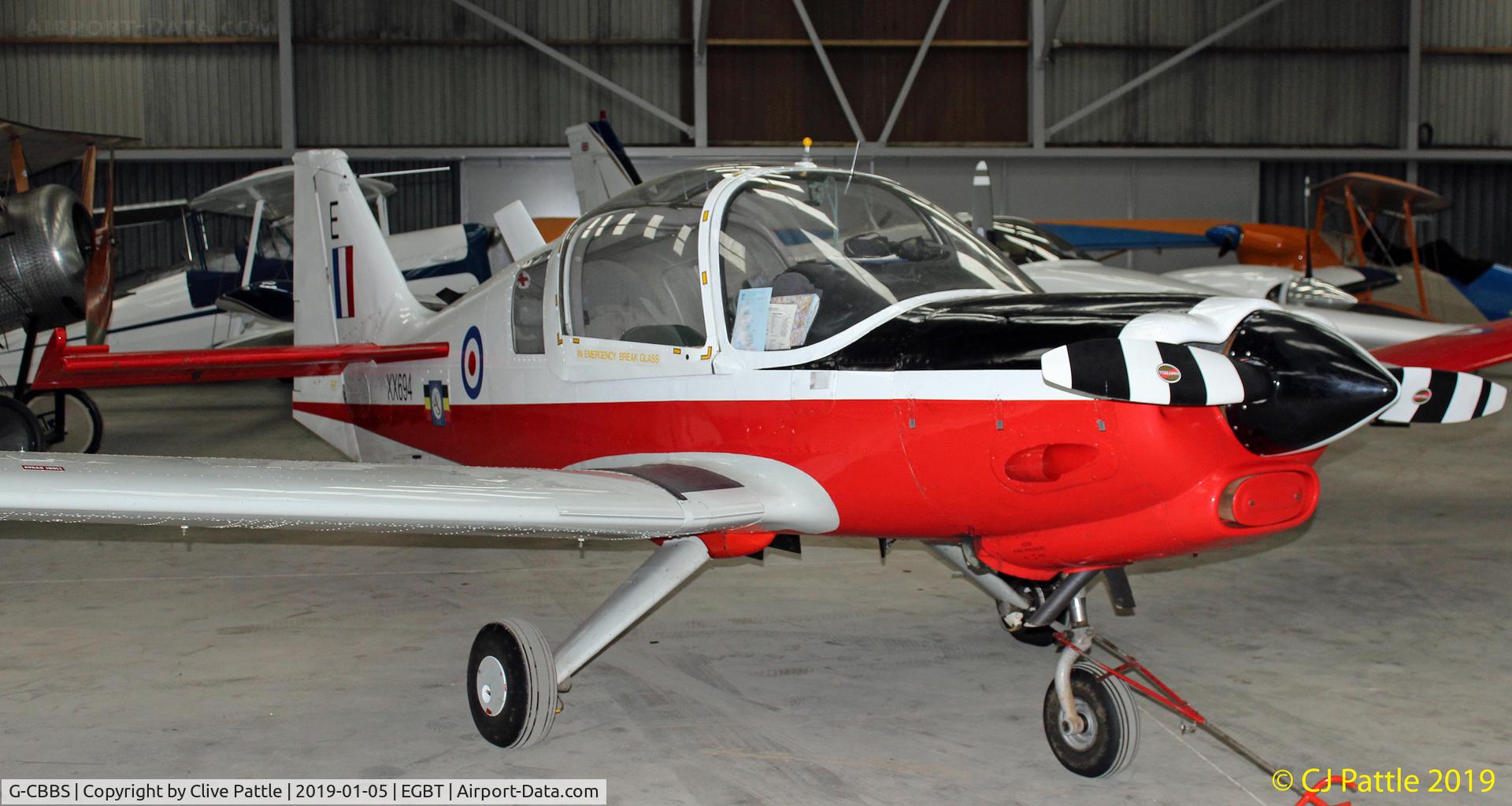 G-CBBS, 1973 Scottish Aviation Bulldog T.1 C/N BH120/343, Hangared @ Turweston