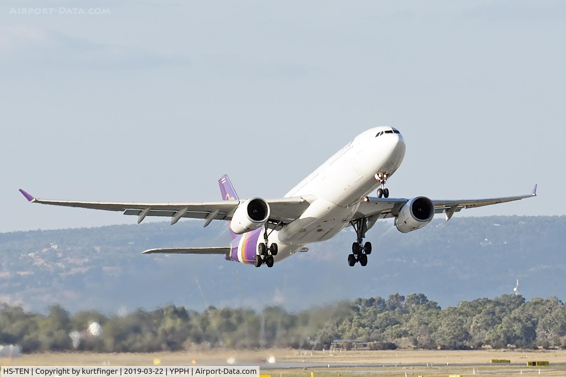 HS-TEN, 2009 Airbus A330-343X C/N 990, Airbus A330-343. Thai Airways International HS-TEN cleared runway 21, YPPH 22/03/19.