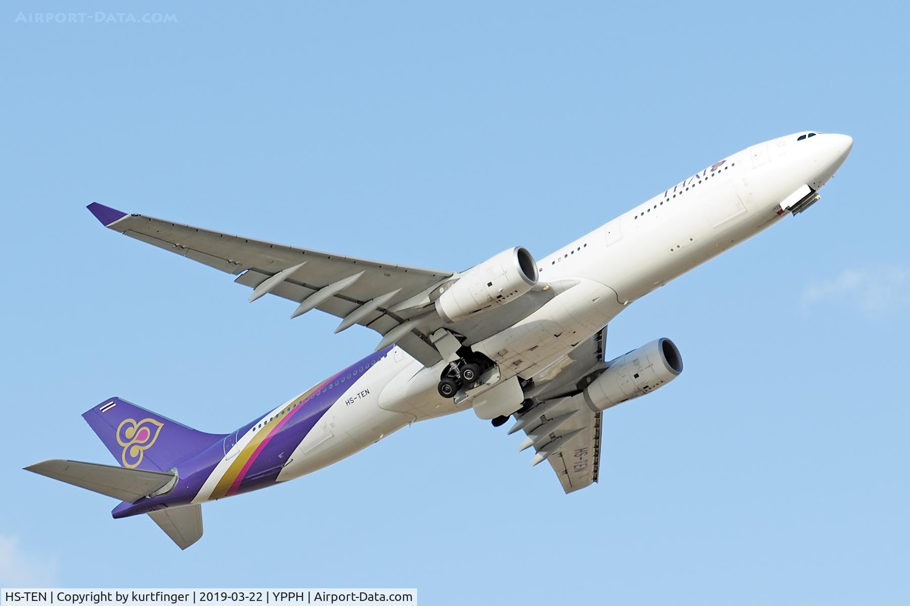 HS-TEN, 2009 Airbus A330-343X C/N 990, Airbus A330-343. Thai Airways International HS-TEN departed runway 21, YPPH. Taken  22/03/19, from the Dunreath viewing area.