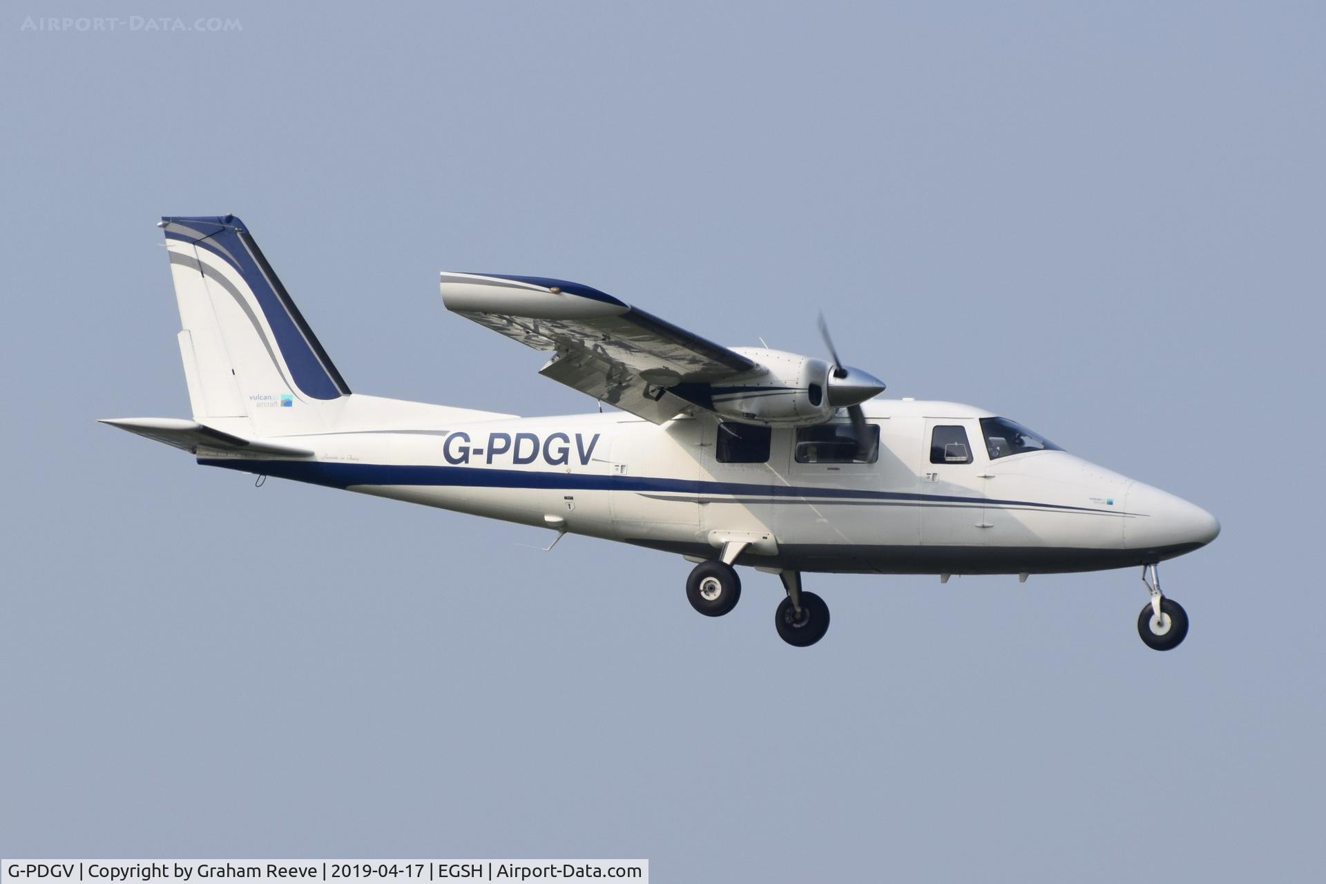 G-PDGV, 2015 Vulcanair P-68TC Observer C/N 485-52-TC, Landing at Norwich.