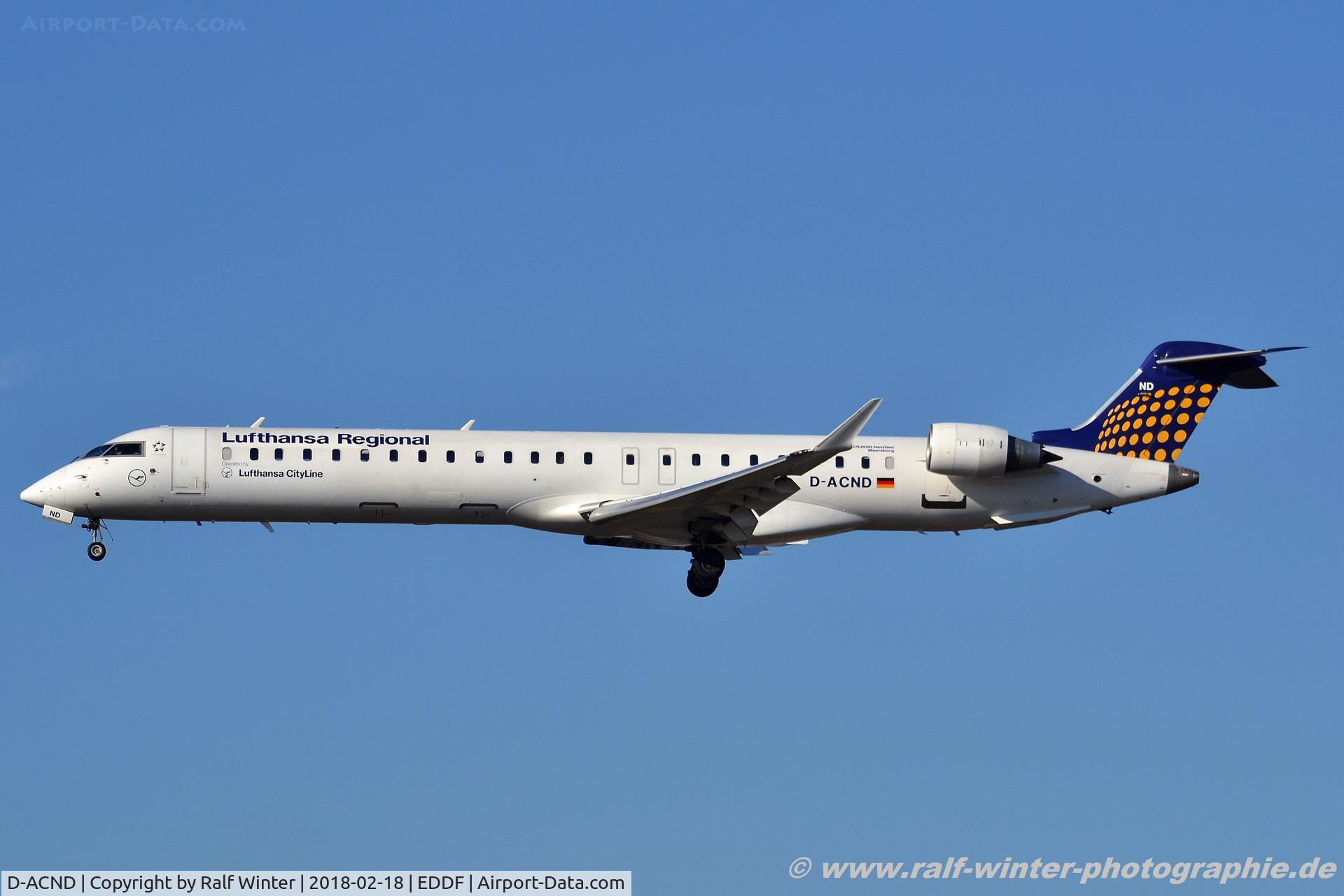 D-ACND, 2009 Bombardier CRJ-701 (CL-600-2C10) Regional Jet C/N 15238, Bombardier CL-600-2D24 CRJ-900 - Lufthansa Regional CityLine 'Meersburg' - 15238 - D-ACND - 18.02.2018 - FRA