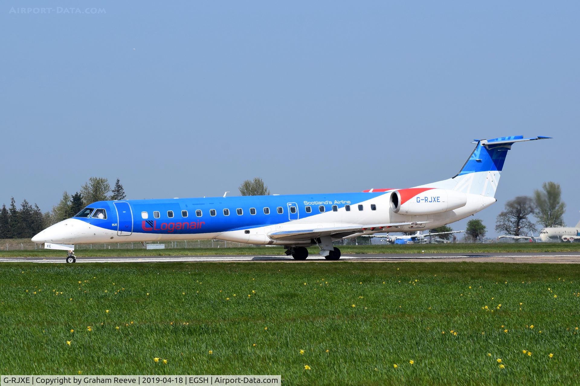 G-RJXE, 2000 Embraer EMB-145EP (ERJ-145EP) C/N 145245, Departing from Norwich.