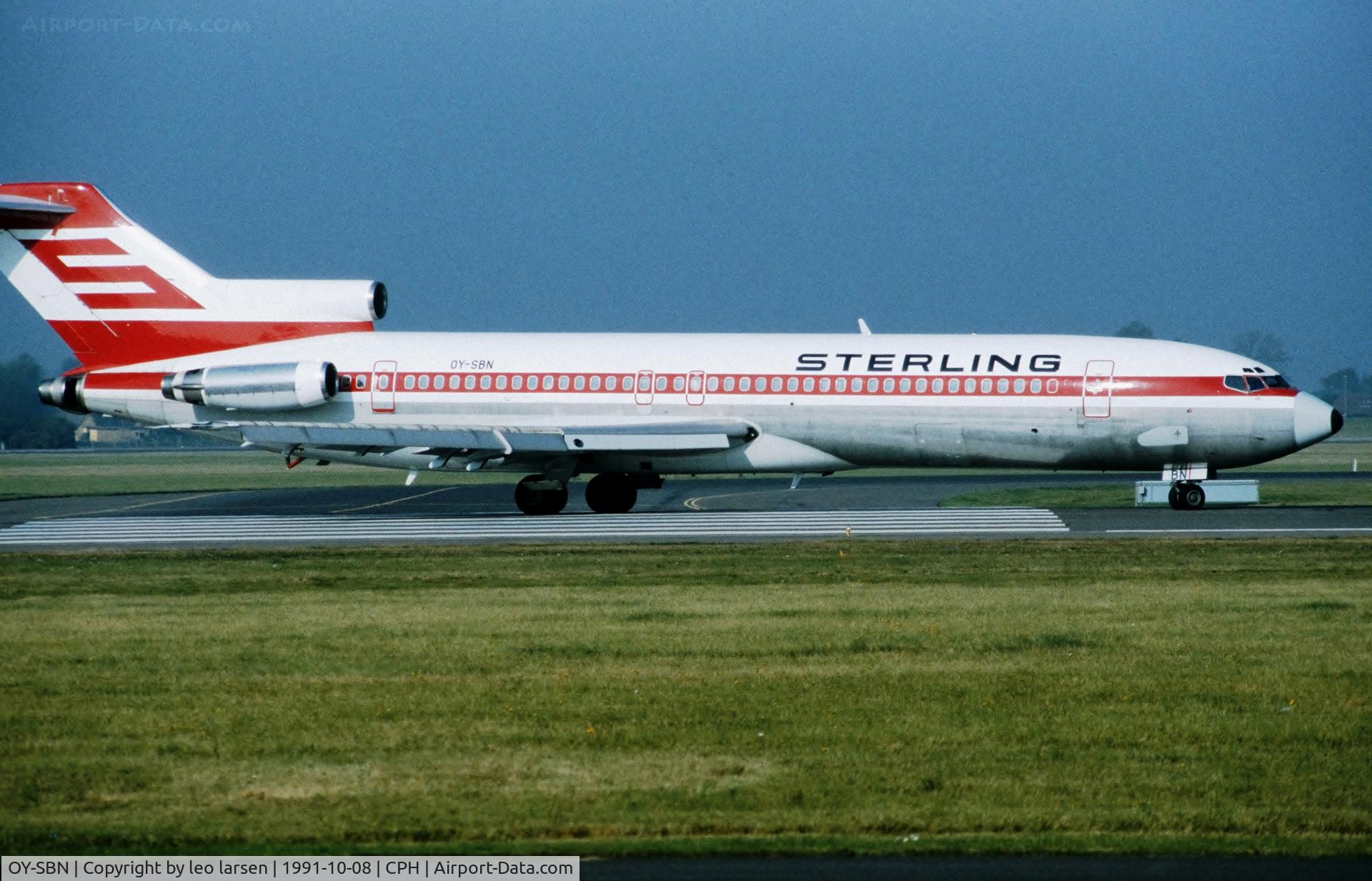 OY-SBN, 1981 Boeing 727-2B7 C/N 22163, copenhagen8.10.1991. T/O pos.R-04R