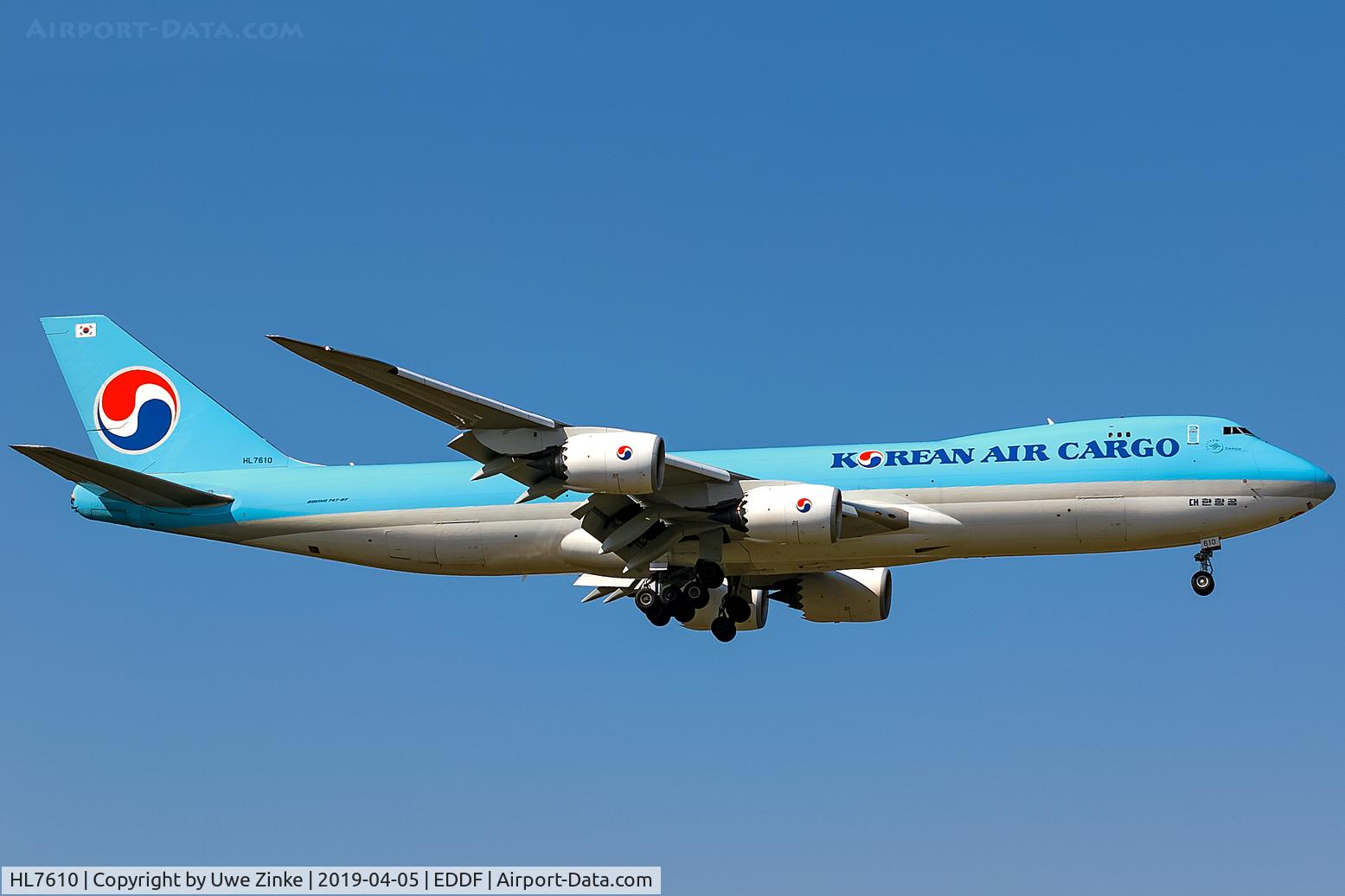 HL7610, 2012 Boeing 747-8HT/F C/N 37133, rare blue sky in frankfurt