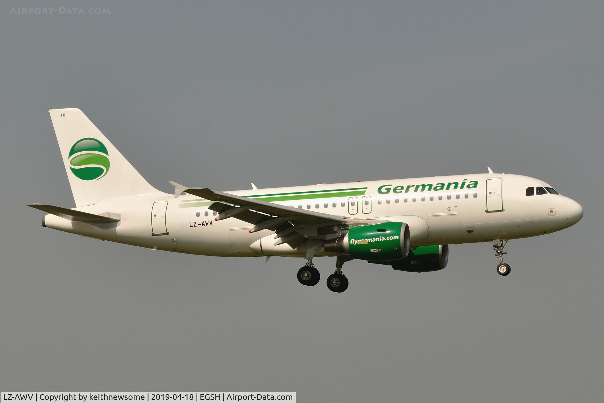 LZ-AWV, 2008 Airbus A319-100 C/N 3403, Arriving at Norwich for paintwork.