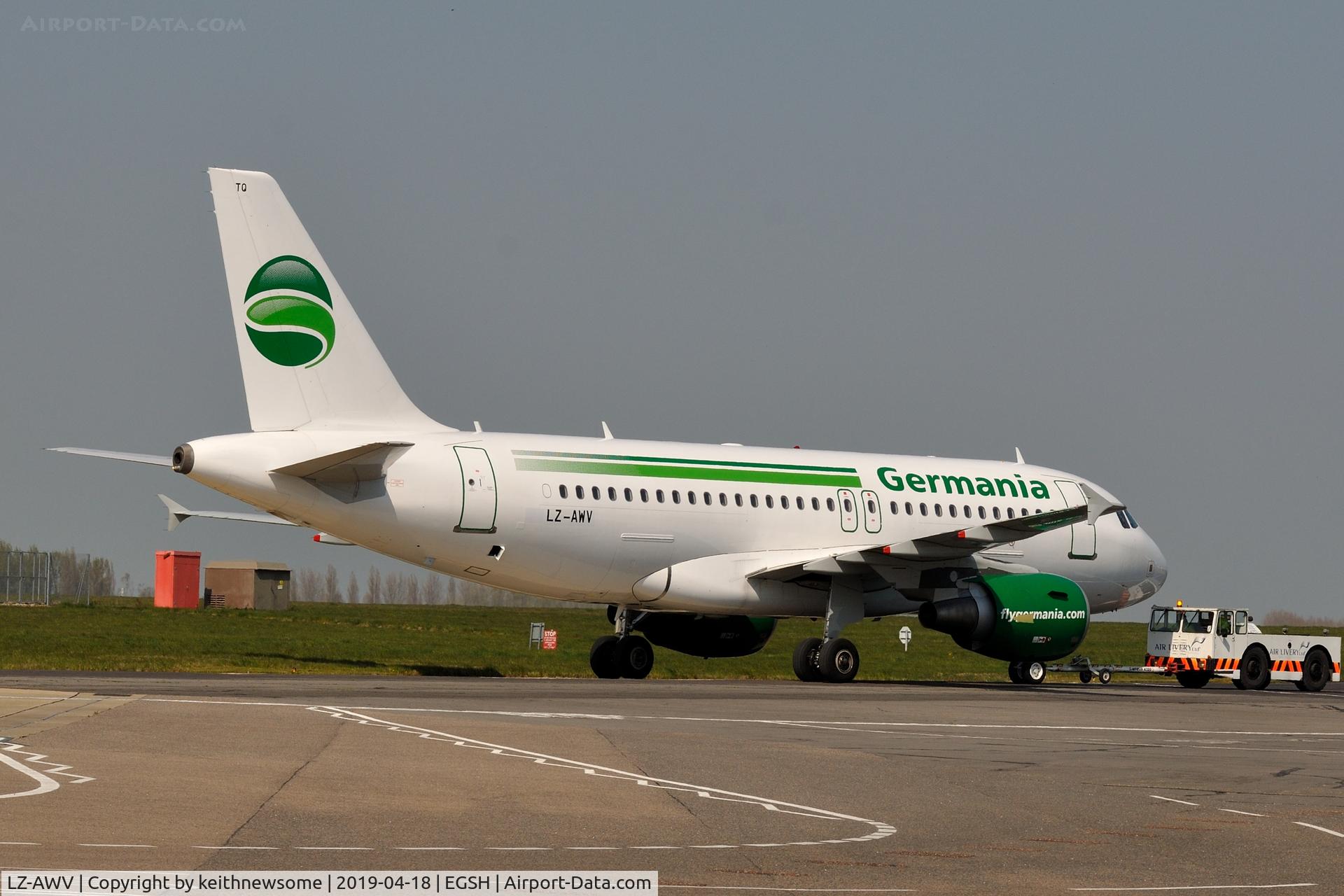 LZ-AWV, 2008 Airbus A319-100 C/N 3403, Arriving at Norwich for paintwork.
