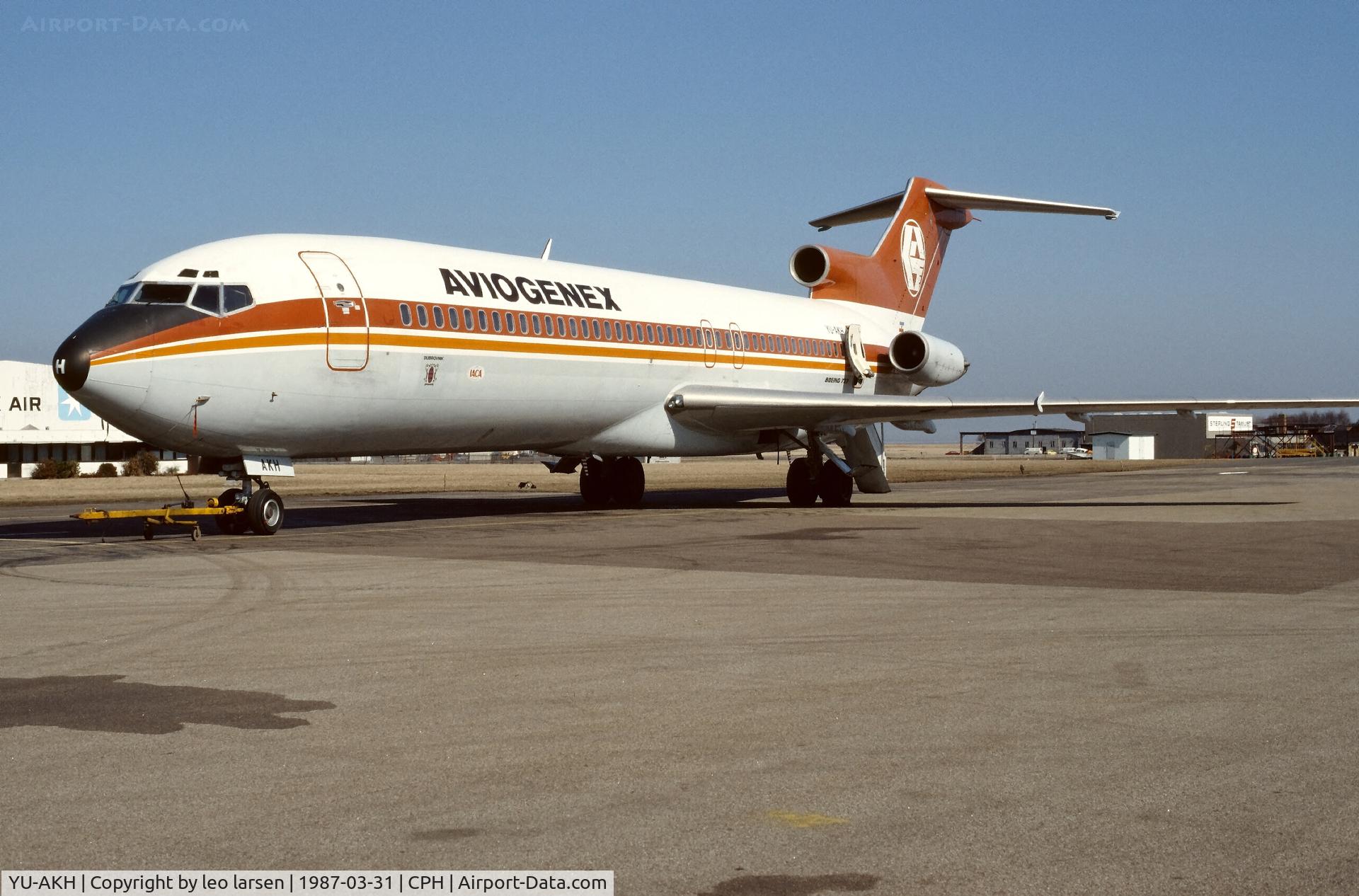 YU-AKH, 1975 Boeing 727-2L8 C/N 21080, Copenhagen 31.3.1987