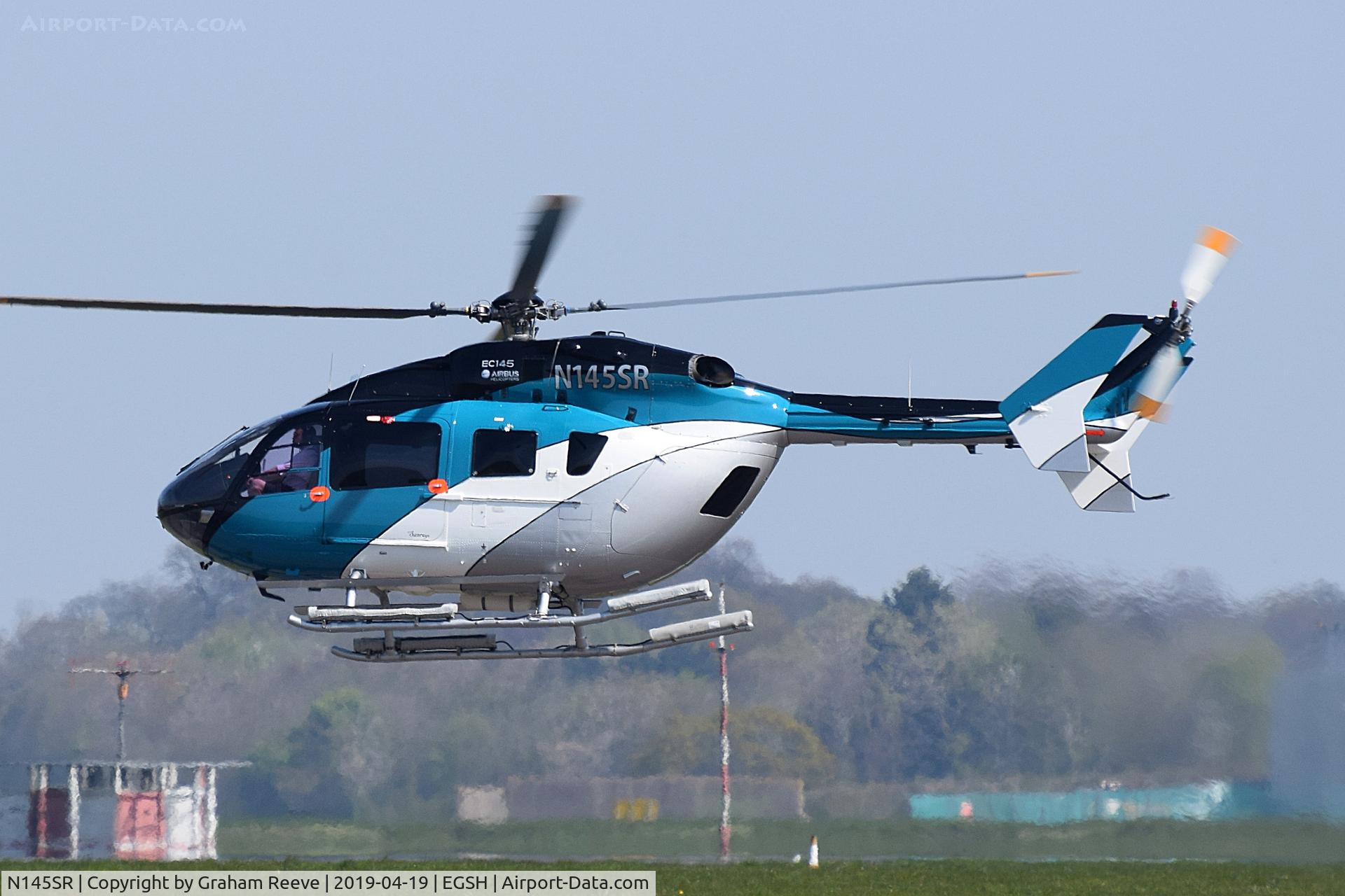 N145SR, Eurocopter-Kawasaki EC-145 (BK-117C-2) C/N 9339, Departing from Norwich.