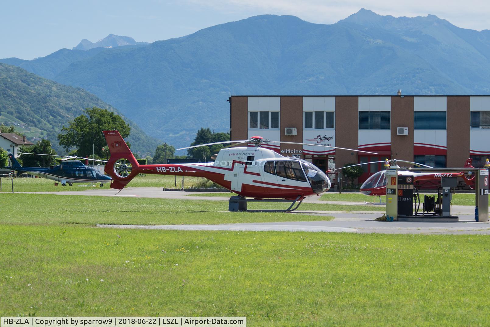 HB-ZLA, 2009 Eurocopter EC-120B Colibri C/N 1618, At Locarno-Magadino airport, civil part, heli-base. New paint scheme.