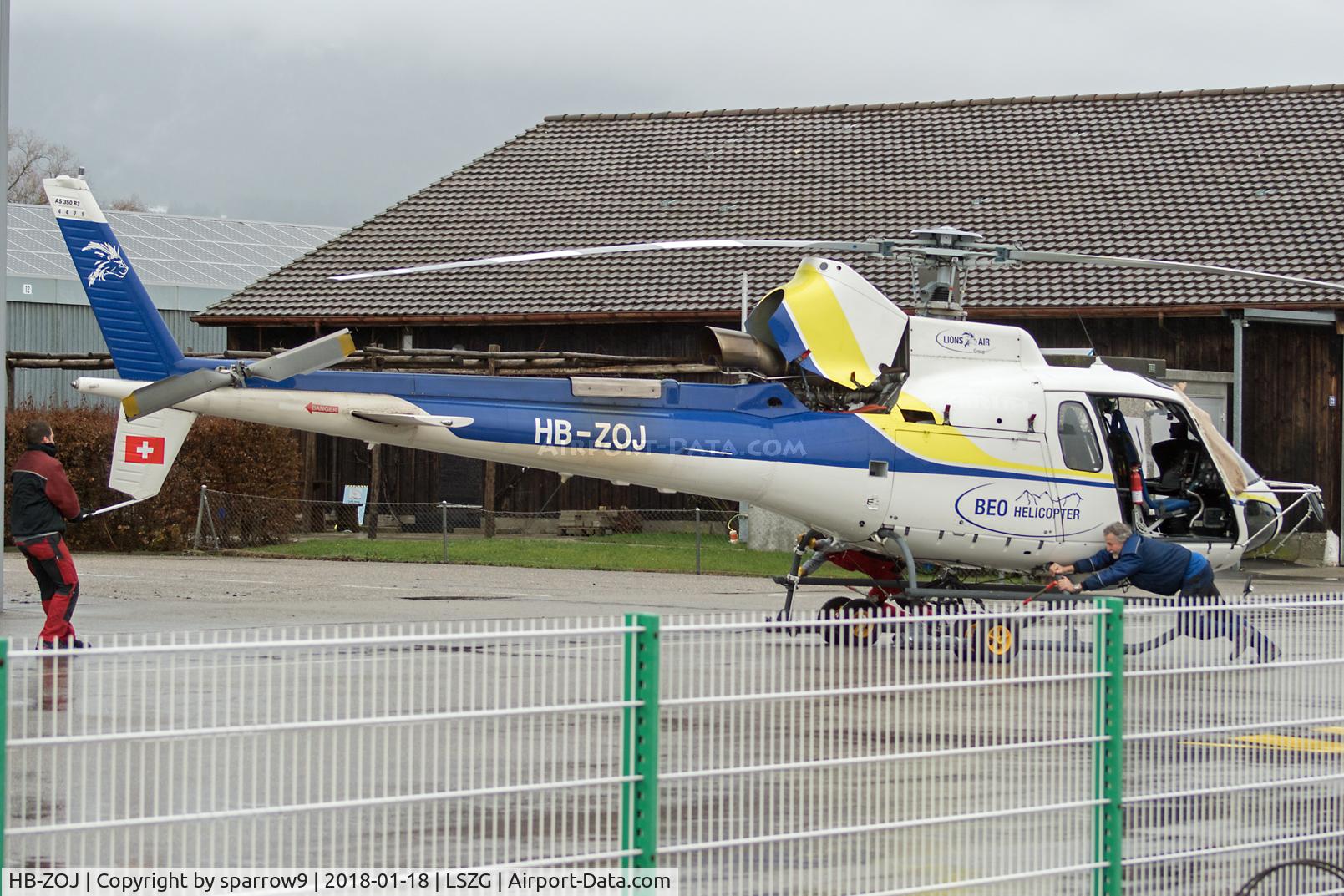 HB-ZOJ, 2008 Aérospatiale AS-350B-3 Ecureuil C/N 4479, It is heavy. At Grenchen on a cold day.