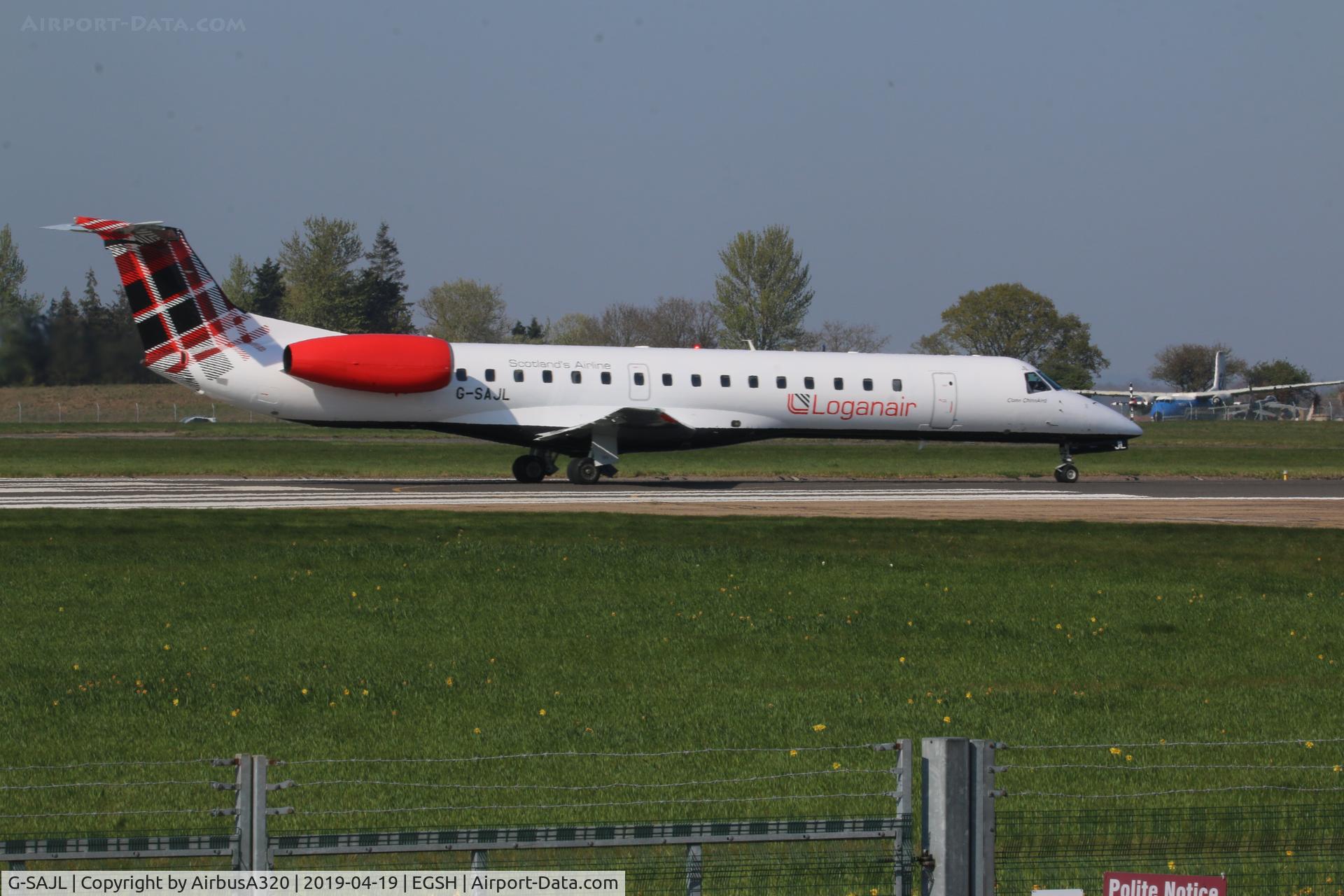 G-SAJL, 1999 Embraer EMB-145EP (ERJ-145EP) C/N 145136, Departing on rwy 09