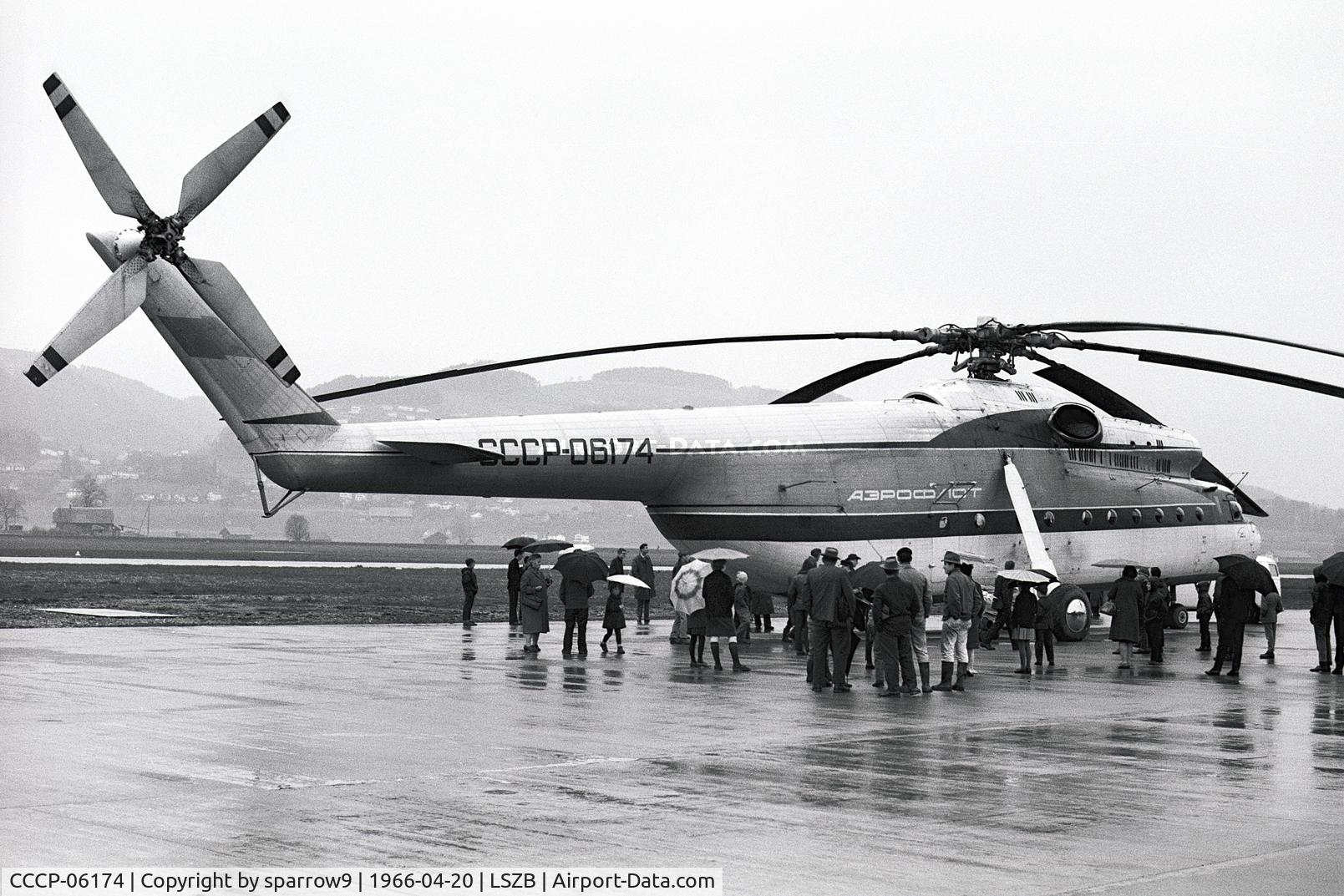 CCCP-06174, Mil Mi-6 Hook C/N 5682010, On demonstration-tour in Western Europe, here in Berne-Belp. Scanned from a b+w negative.