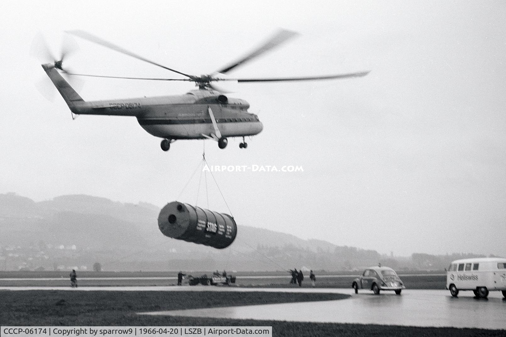 CCCP-06174, Mil Mi-6 Hook C/N 5682010, On demonstration-tour in Western Europe, here in Berne-Belp. Scanned from a b+w negative.