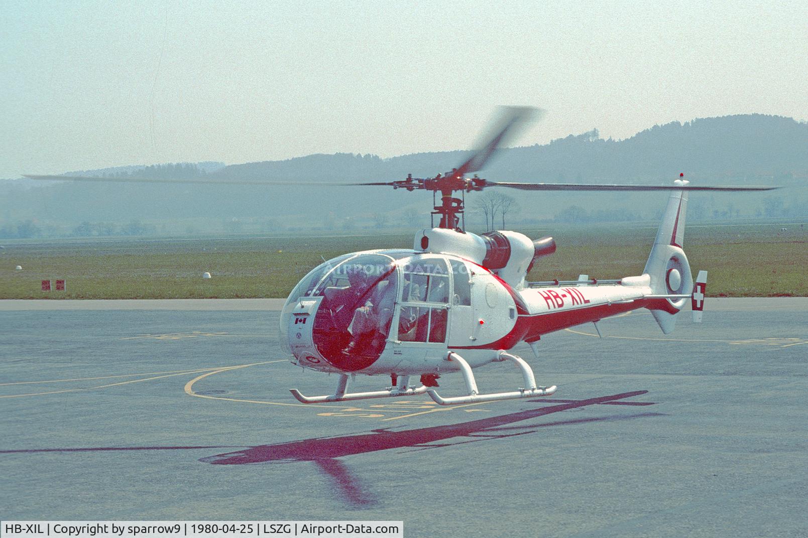 HB-XIL, 1973 Westland SA-341G Gazelle C/N WA1039, At Grenchen. Hb-registered from 1979-09-18 until 1982-08-31. Scanned from a slide.