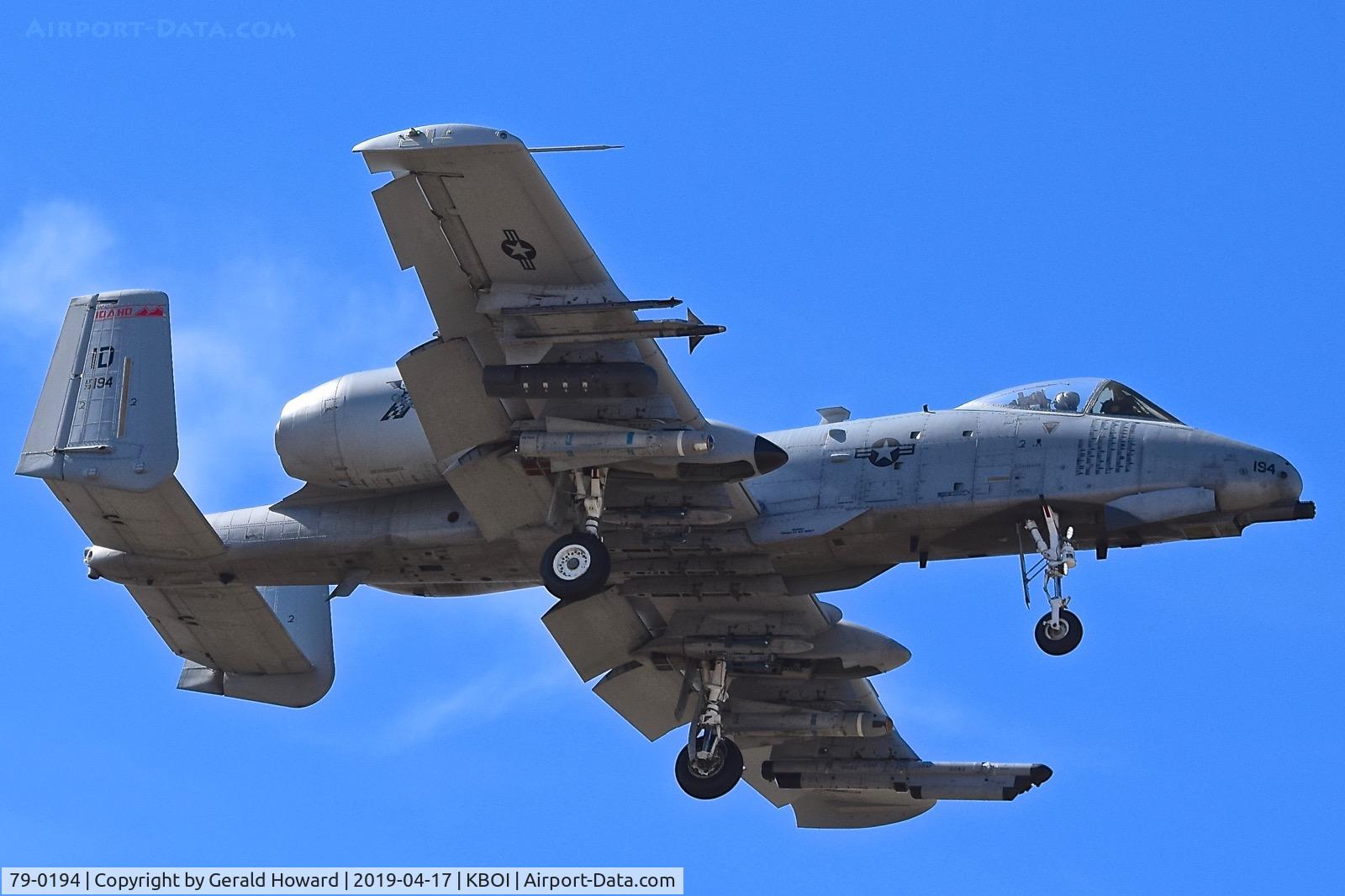 79-0194, 1979 Fairchild Republic A-10C Thunderbolt II C/N A10-0458, Landing RWY 28L.  190th Fighter Sq., 124th Fighter Wing, Idaho ANG.