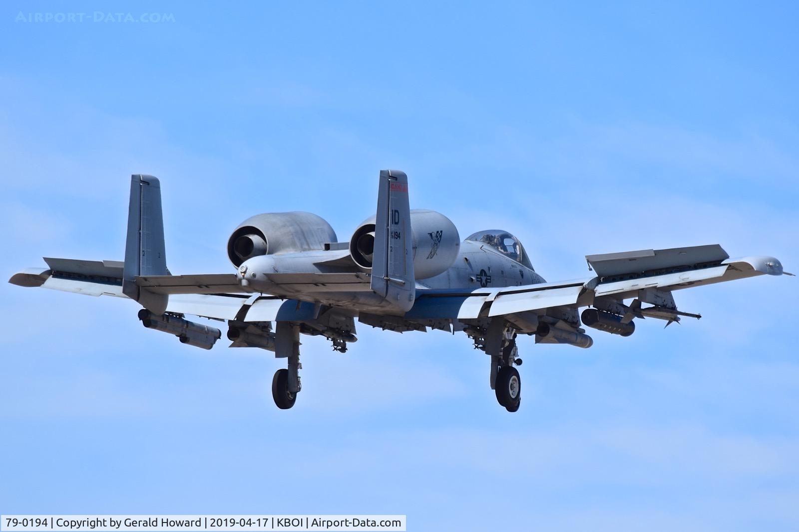 79-0194, 1979 Fairchild Republic A-10C Thunderbolt II C/N A10-0458, Landing RWY 28L.  190th Fighter Sq., 124th Fighter Wing, Idaho ANG.