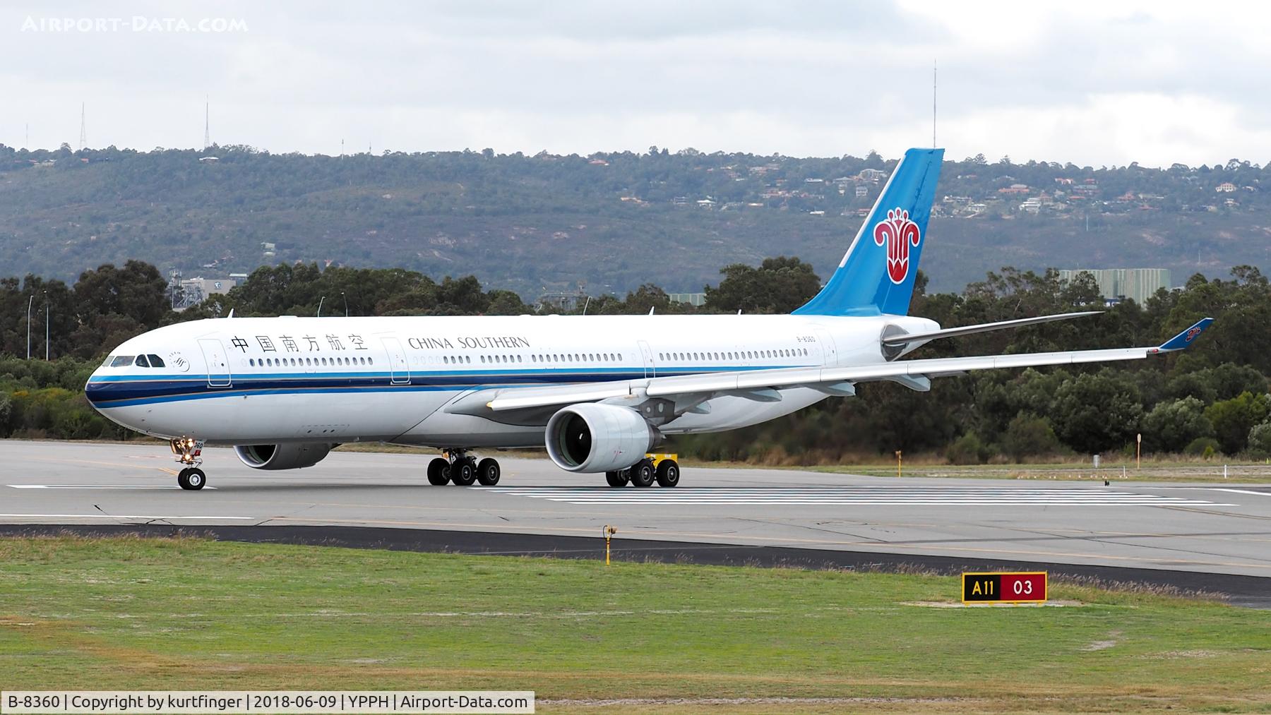 B-8360, 2017 Airbus A330-323 C/N 1793, Airbus A330-323. China Southern B-8360. positioning on runway 03 for take-off YPPH 9/06/18.