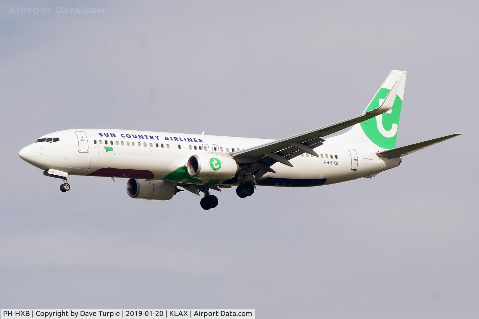 PH-HXB, 2016 Boeing 737-8K2 C/N 41340, The plane first flew on 26 Feb 2016. Leased by Sun Country from Transavia.