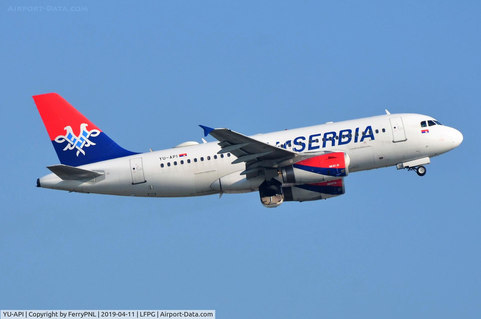 YU-API, 1999 Airbus A319-132 C/N 1140, Air Serbia A319 departing CDG