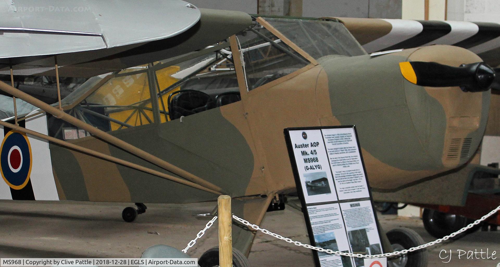 MS968, Auster AOP.5 C/N 835, - on display at the Boscombe Down Aircraft Collection at Old Sarum, EGLS.