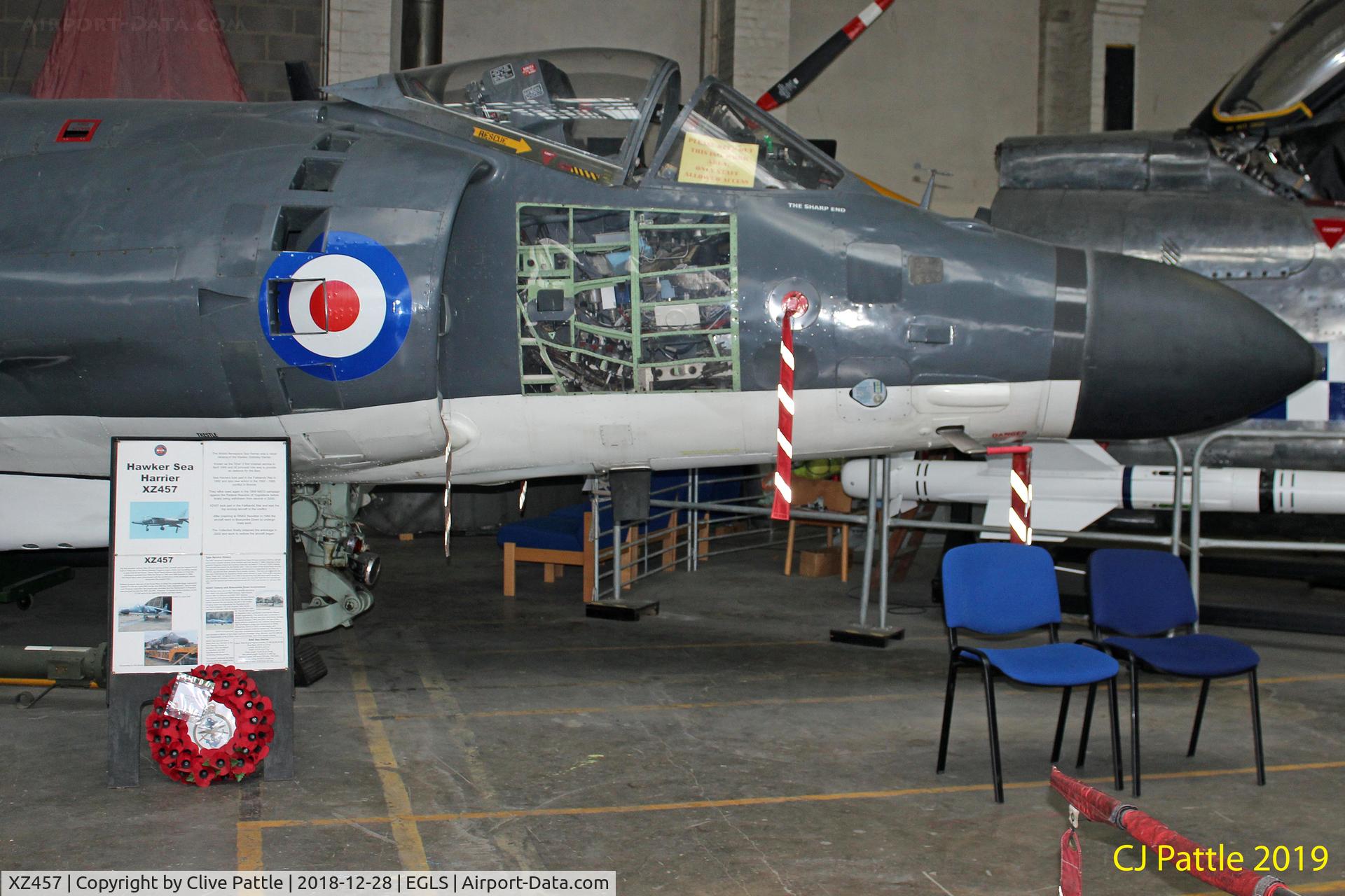 XZ457, 1979 British Aerospace Sea Harrier FRS.1 C/N 41H-912011, - on display at the Boscombe Down Aviation Collection (BDAC) at Old Sarum Airfield , EGLS. Ex 899NAS - A Falklands War veteran.