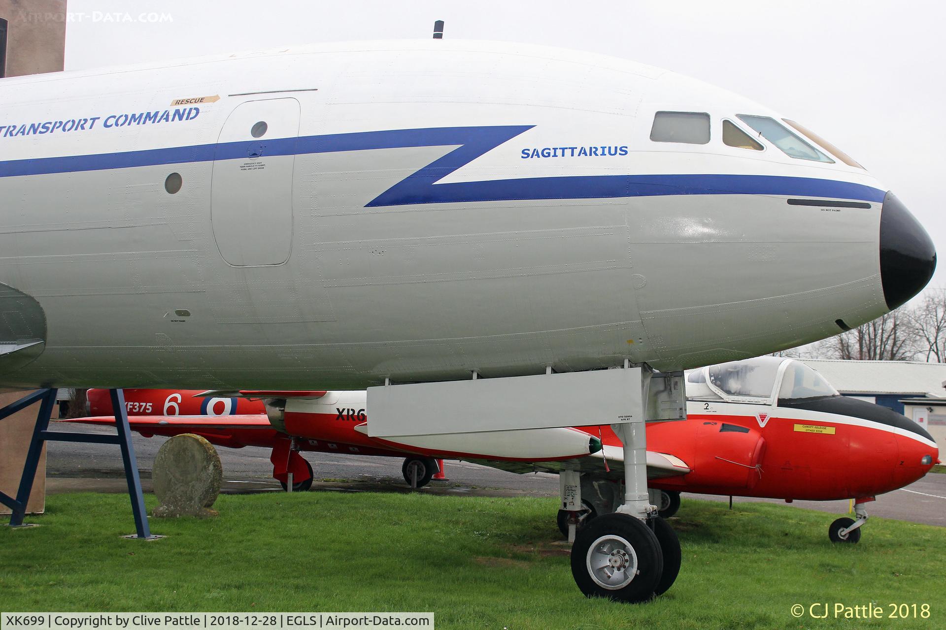 XK699, 1956 De Havilland DH.106 Comet C.2 C/N 6035, Cockpit and forward cabin - on display at the Boscombe Down Aviation Collection (BDAC) at Old Sarum Airfield , EGLS. Ex RAF Lyneham Gate Guard.