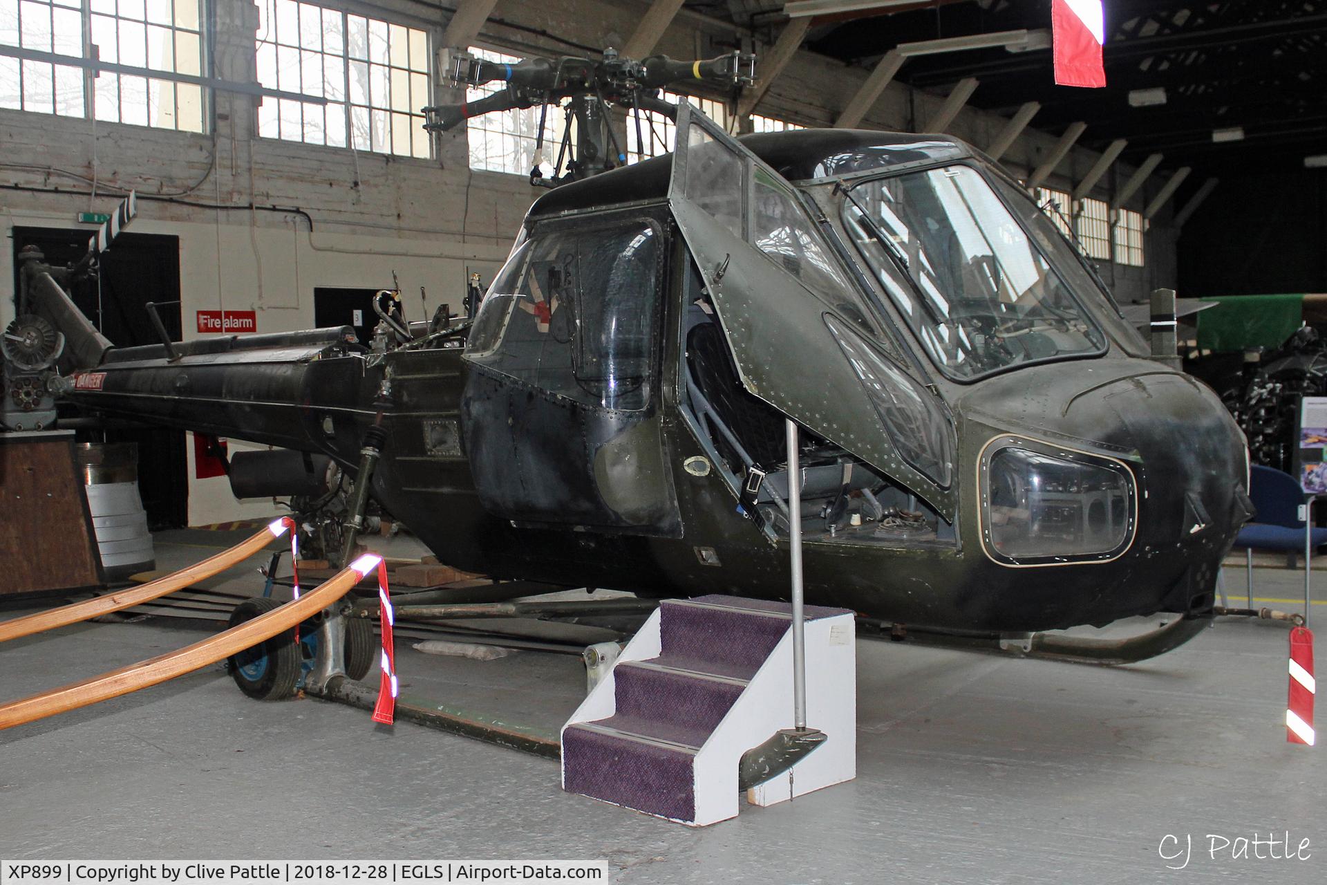 XP899, Westland Scout AH.1 C/N F9500, On display at the Boscombe Down Aviation Collection (BDAC) at Old Sarum Airfield , EGLS. Ex Army Air Corps, BDRT at Wattisham.