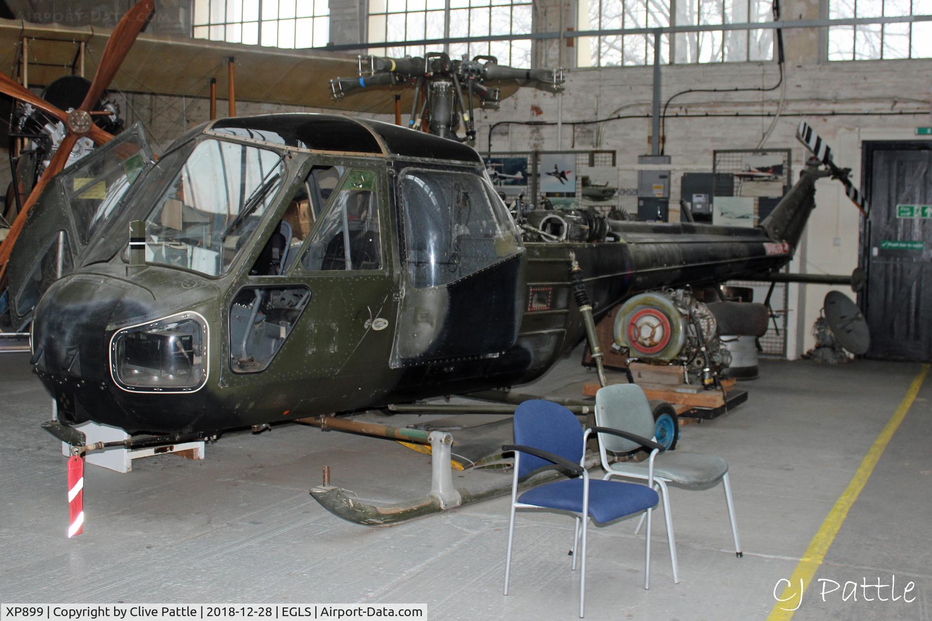 XP899, Westland Scout AH.1 C/N F9500, On display at the Boscombe Down Aviation Collection (BDAC) at Old Sarum Airfield , EGLS. Ex Army Air Corps, BDRT at Wattisham.