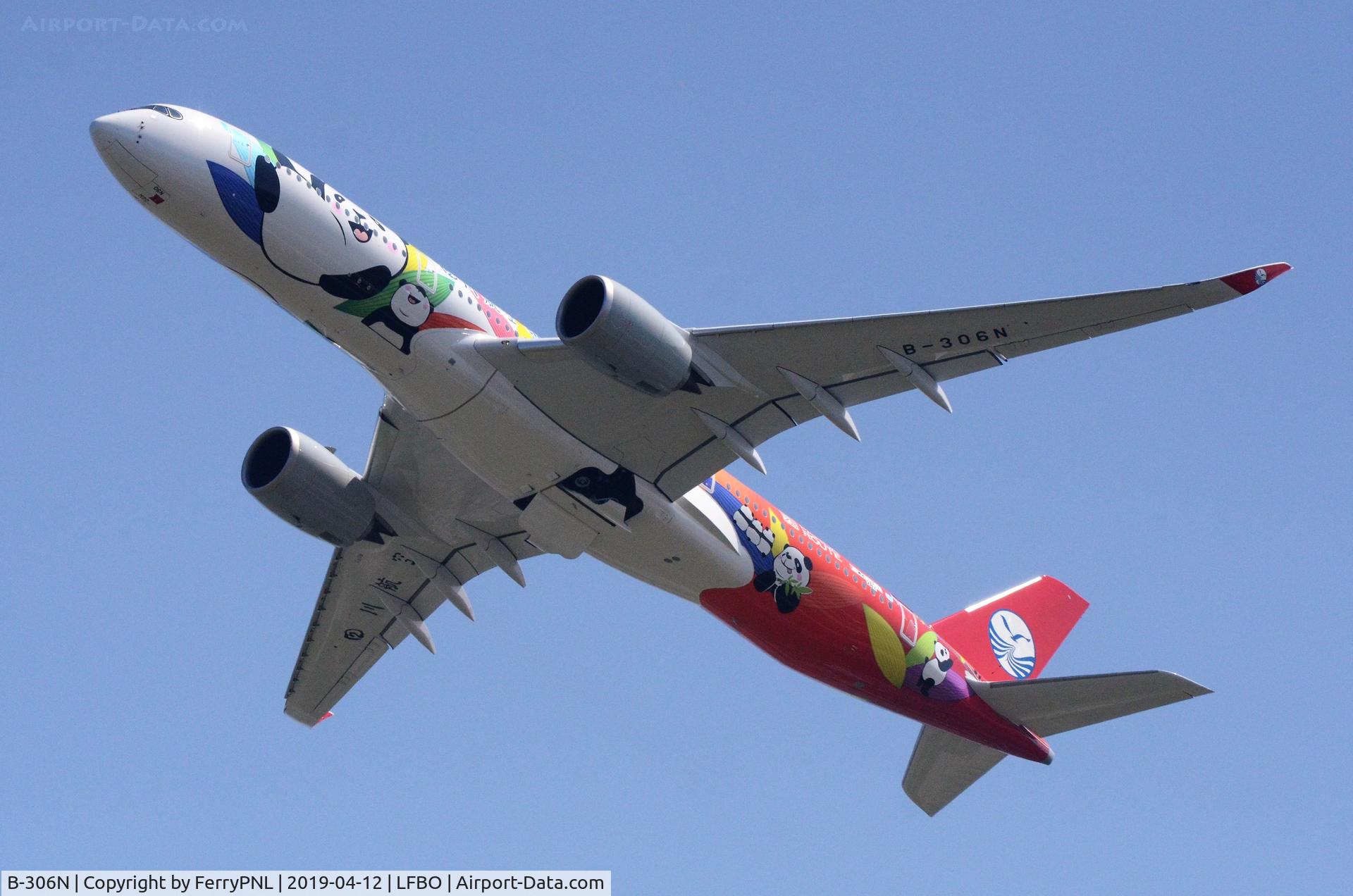 B-306N, 2019 Airbus A350-941 C/N 281, Sichuan A359 first take-off from TLS in Panda Express colours