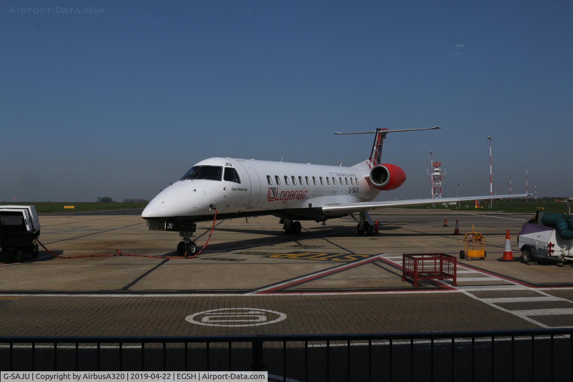 G-SAJU, 2001 Embraer ERJ-135ER (EMB-135ER) C/N 145494, Parked on stand 1 at Norwich