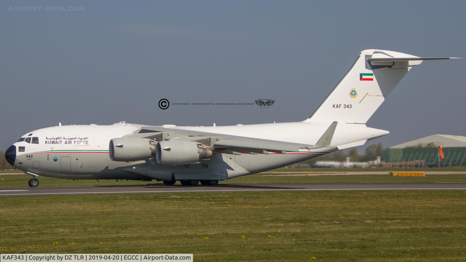 KAF343, 2013 Boeing C-17A Globemaster III C/N 50267 (F-266/KAF-2), Arrived MAN-EGCC on the 19-APR-2019 from Ali AL Salem Air Base Night stopped till 11AM 20-APR-2019 Then headed over to USA