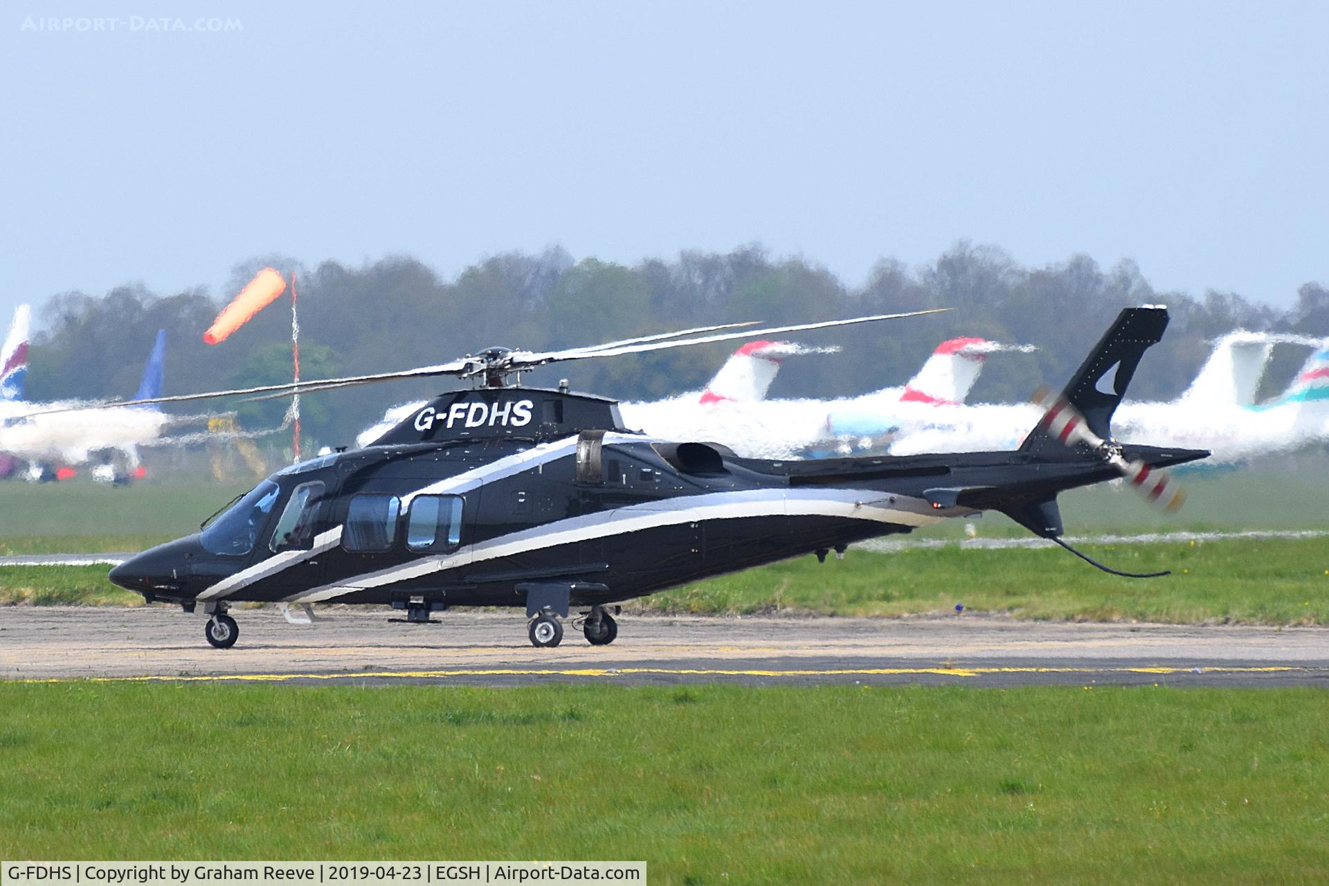 G-FDHS, 2018 Leonardo AW-109SP Grand New C/N 22378, Departing from Norwich.