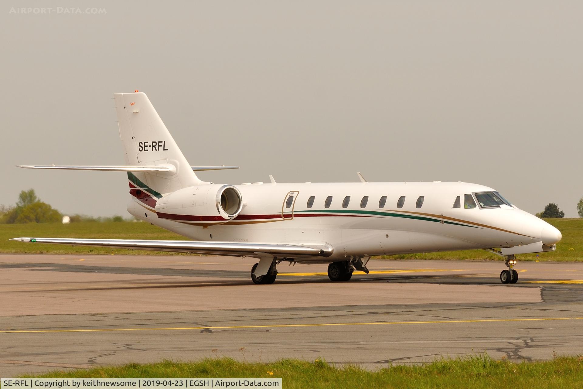 SE-RFL, 2009 Cessna 680 Citation Soveregin C/N 680-0276, Leaving Norwich for Jersey.