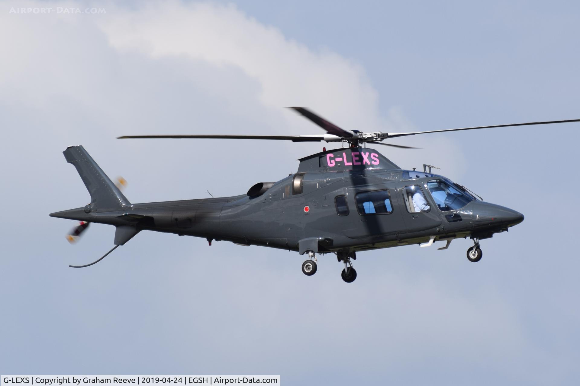G-LEXS, 2002 Agusta A-109E Power C/N 11154, Landing at Norwich.