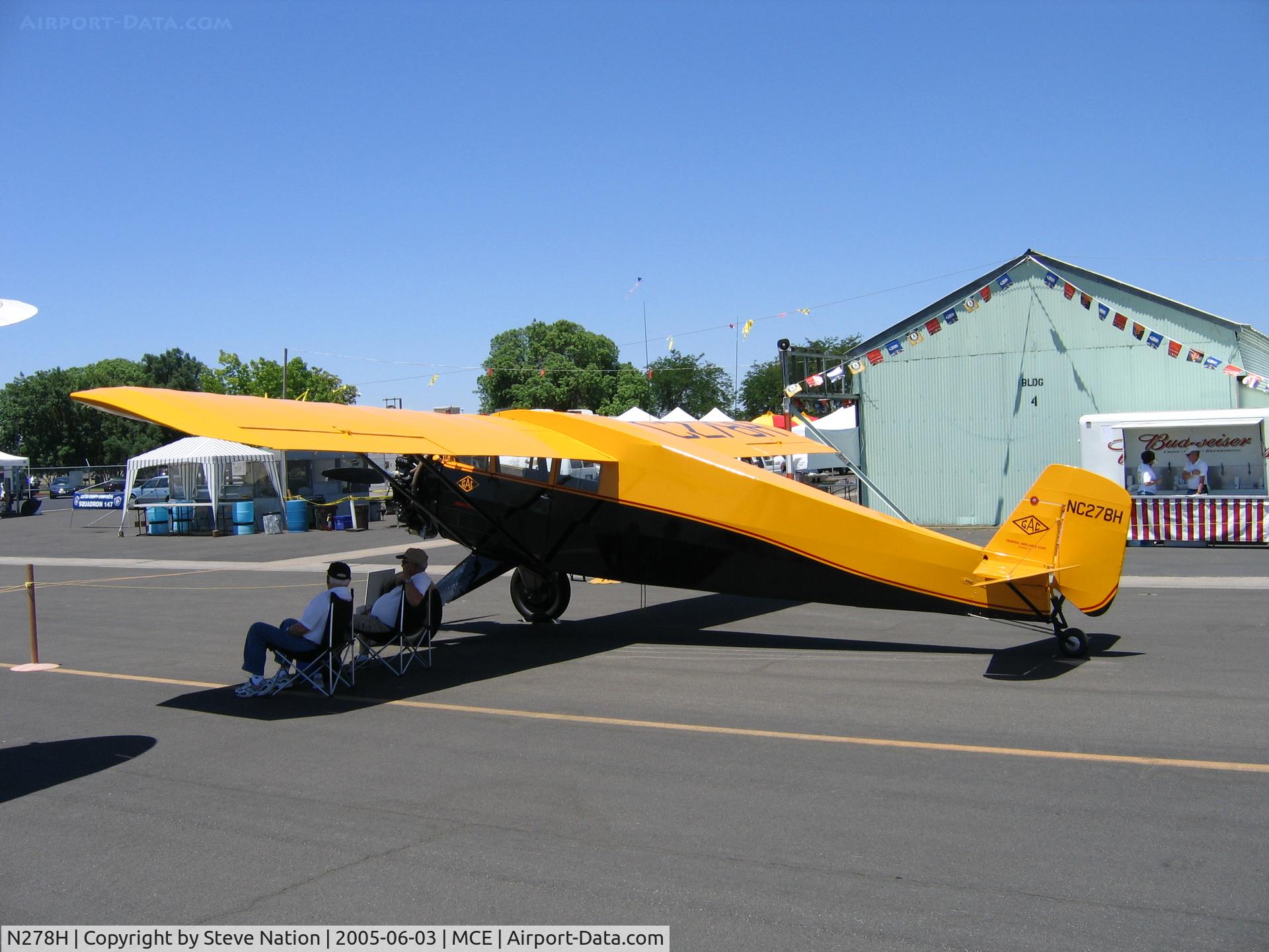 N278H, 1929 General Aircraft Corp 102-A Aristocrat C/N 20, Soaking up the shade under 1929 General Airplane Corp. Aristocraft 102A (NC278H) at Merced, CA