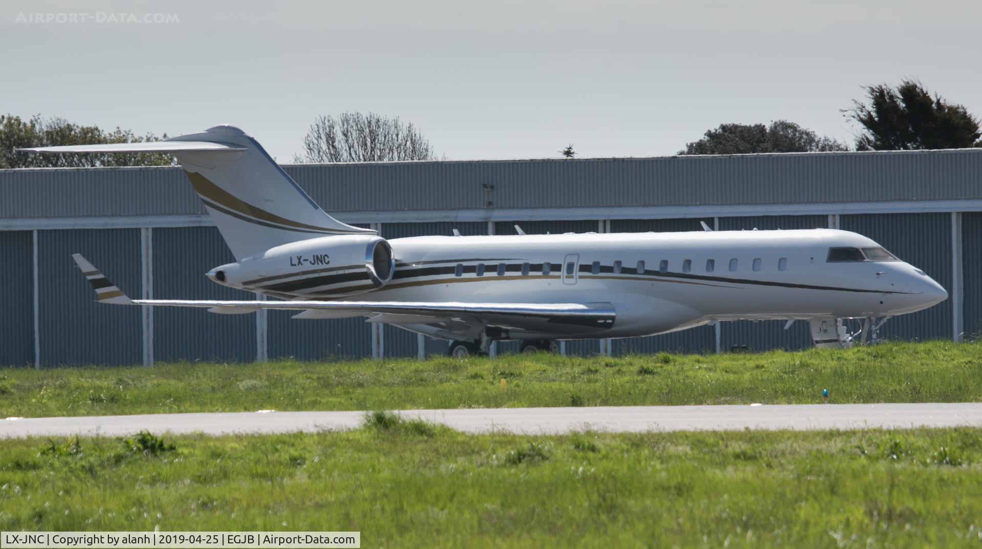 LX-JNC, 2007 Bombardier BD-700-1A10 Global Express C/N 9237, Outside Aigle hangar, Guernsey, after reg change