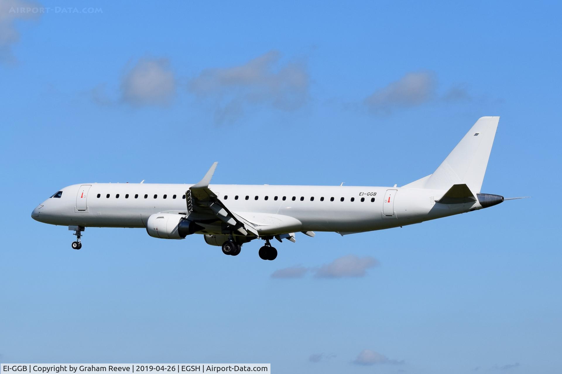 EI-GGB, 2008 Embraer 195LR (ERJ-190-200LR) C/N 19000204, Landing at Norwich.