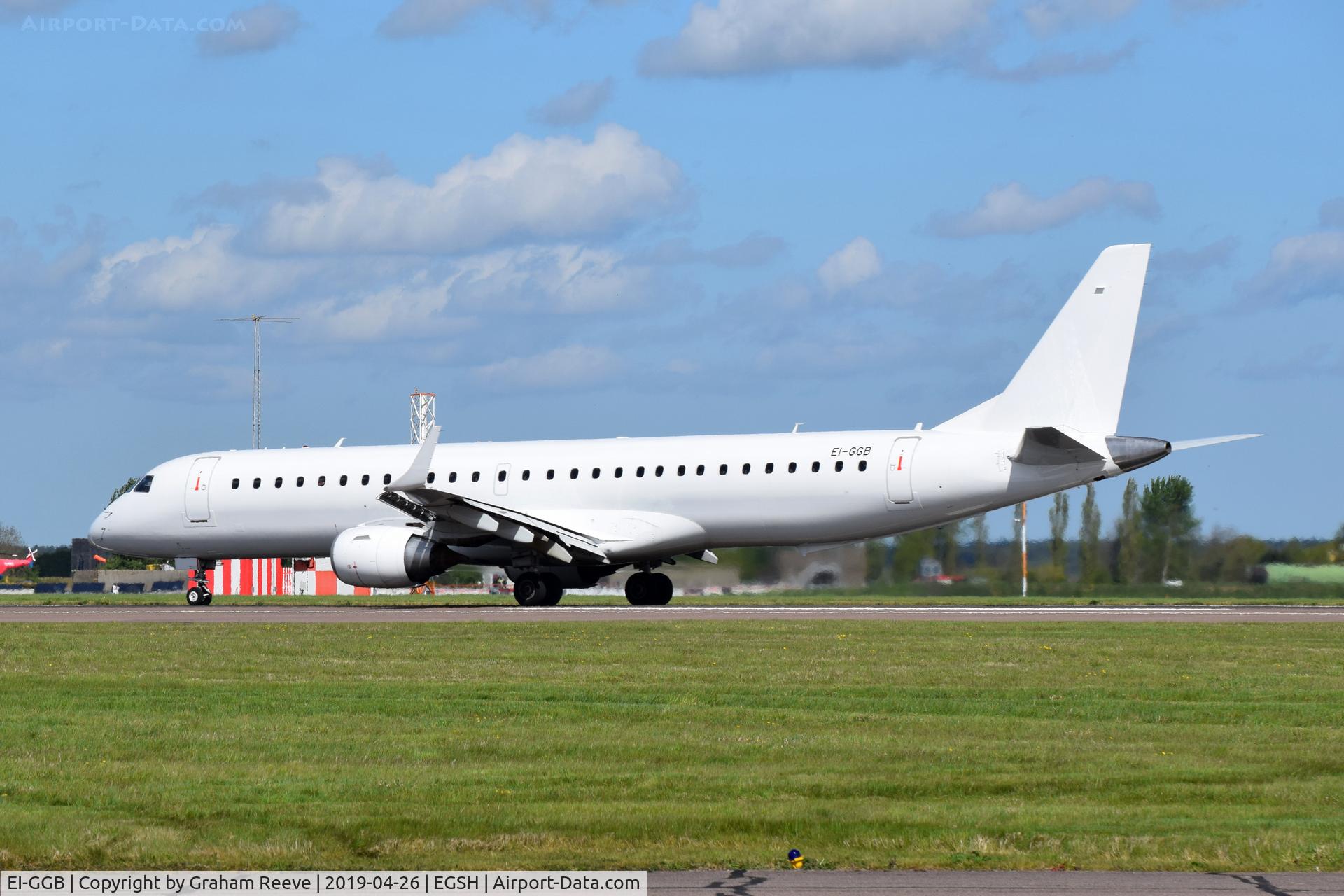 EI-GGB, 2008 Embraer 195LR (ERJ-190-200LR) C/N 19000204, Departing from Norwich.